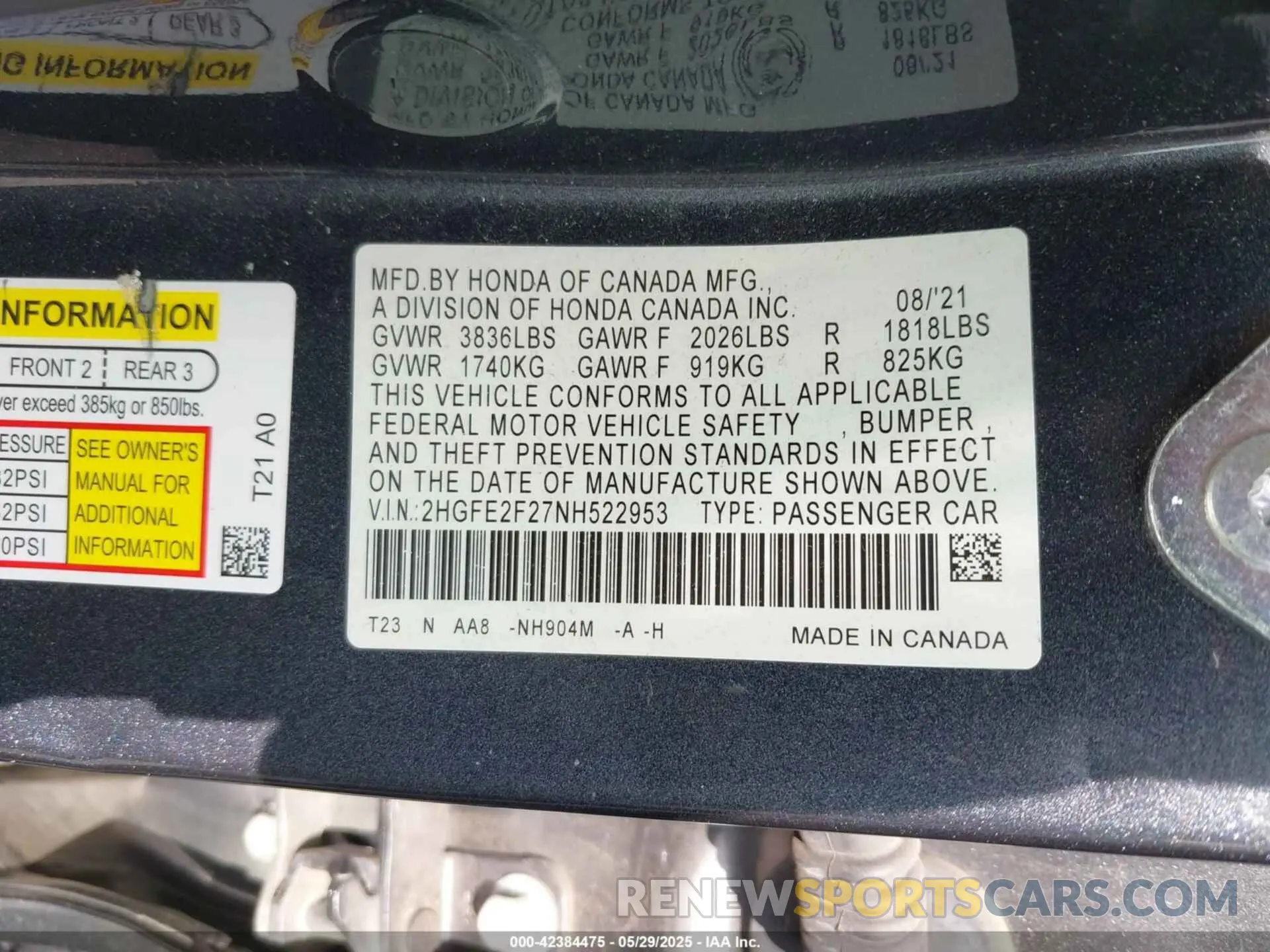 9 Photograph of a damaged car 2HGFE2F27NH522953 HONDA CIVIC 2022