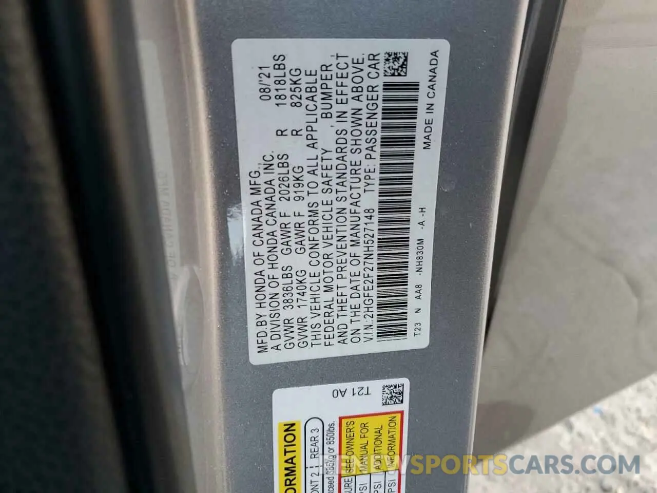 12 Photograph of a damaged car 2HGFE2F27NH527148 HONDA CIVIC 2022