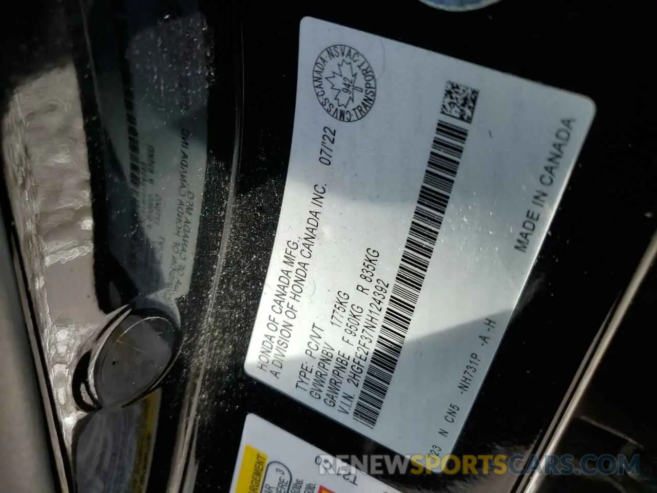 13 Photograph of a damaged car 2HGFE2F37NH124392 HONDA CIVIC 2022