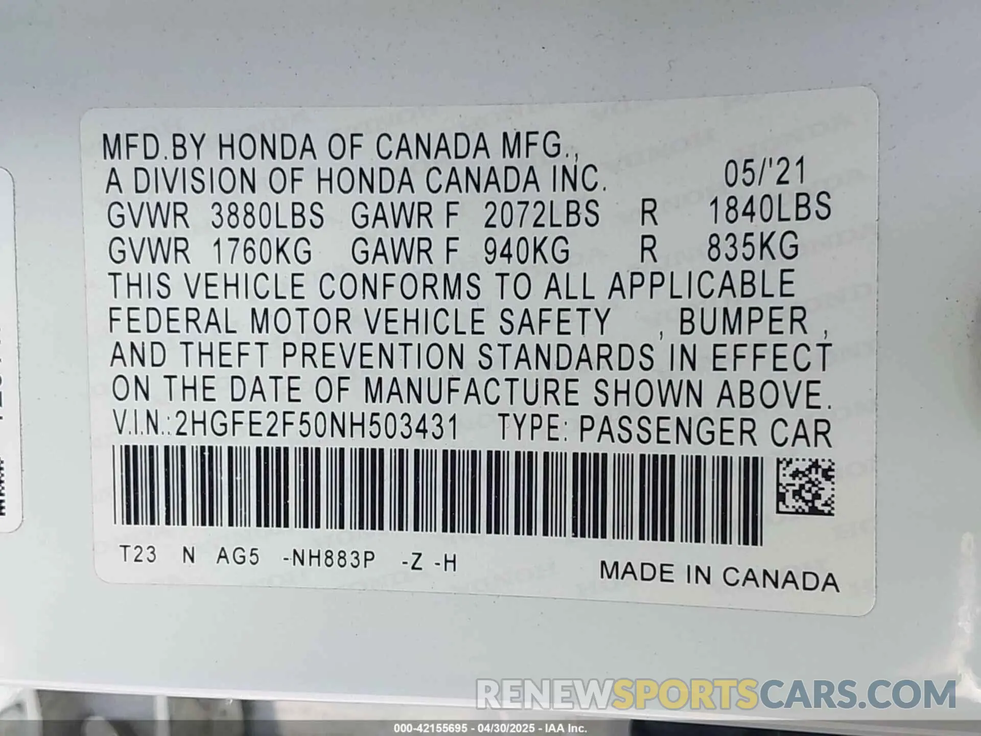 9 Photograph of a damaged car 2HGFE2F50NH503431 HONDA CIVIC 2022