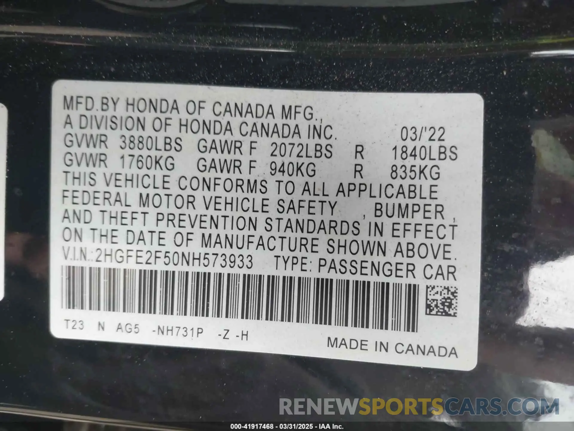 9 Photograph of a damaged car 2HGFE2F50NH573933 HONDA CIVIC 2022