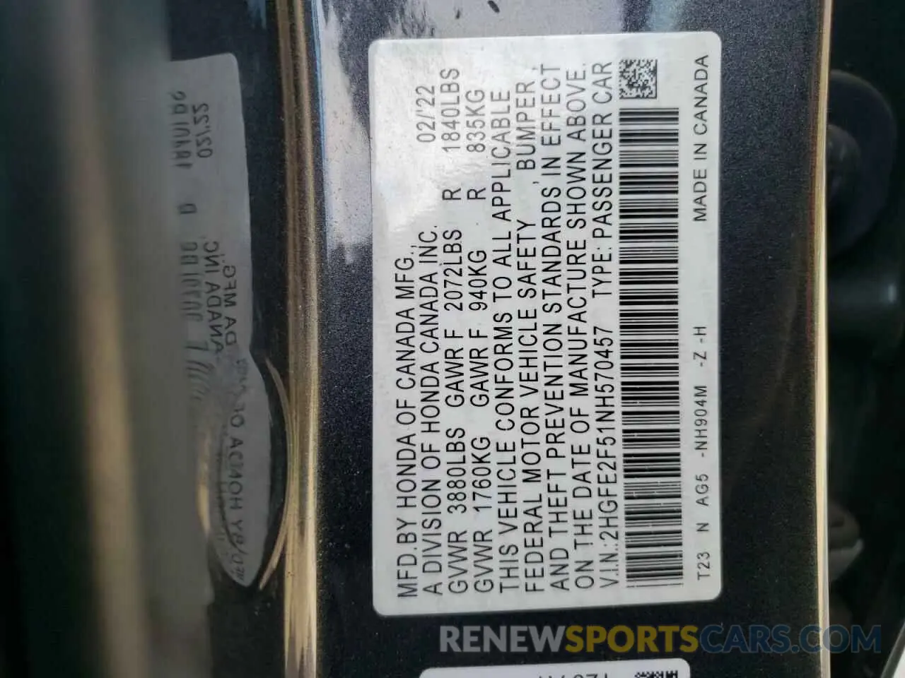 13 Photograph of a damaged car 2HGFE2F51NH570457 HONDA CIVIC 2022