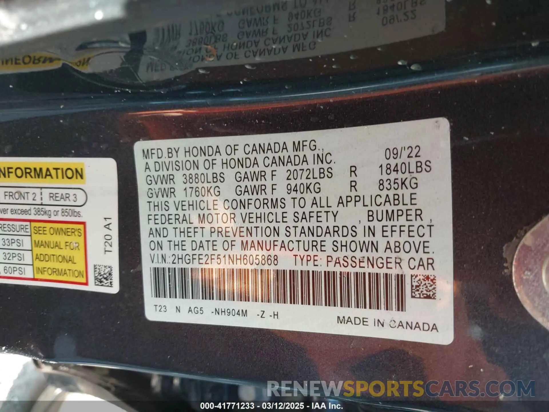 9 Photograph of a damaged car 2HGFE2F51NH605868 HONDA CIVIC 2022