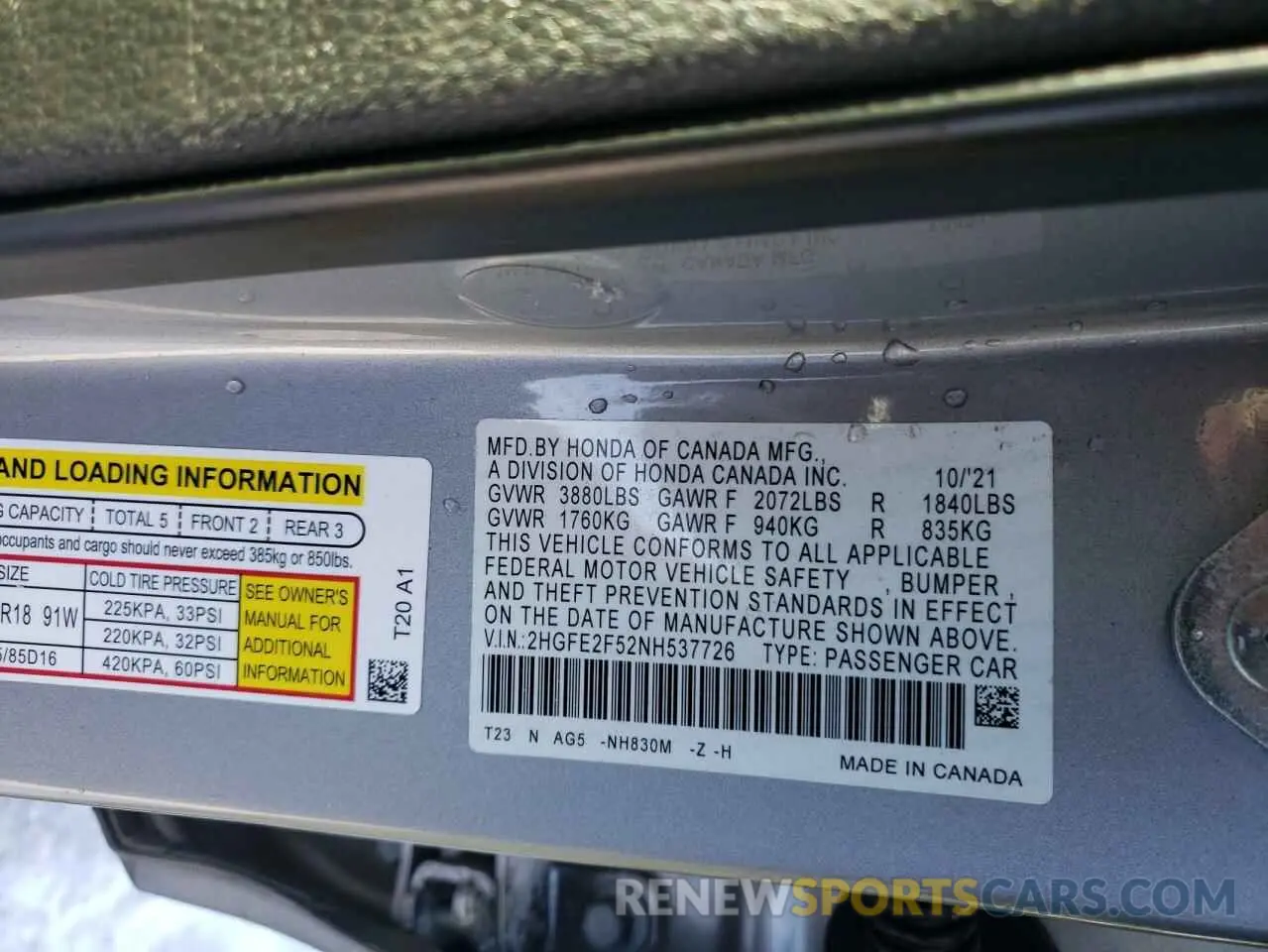 12 Photograph of a damaged car 2HGFE2F52NH537726 HONDA CIVIC 2022