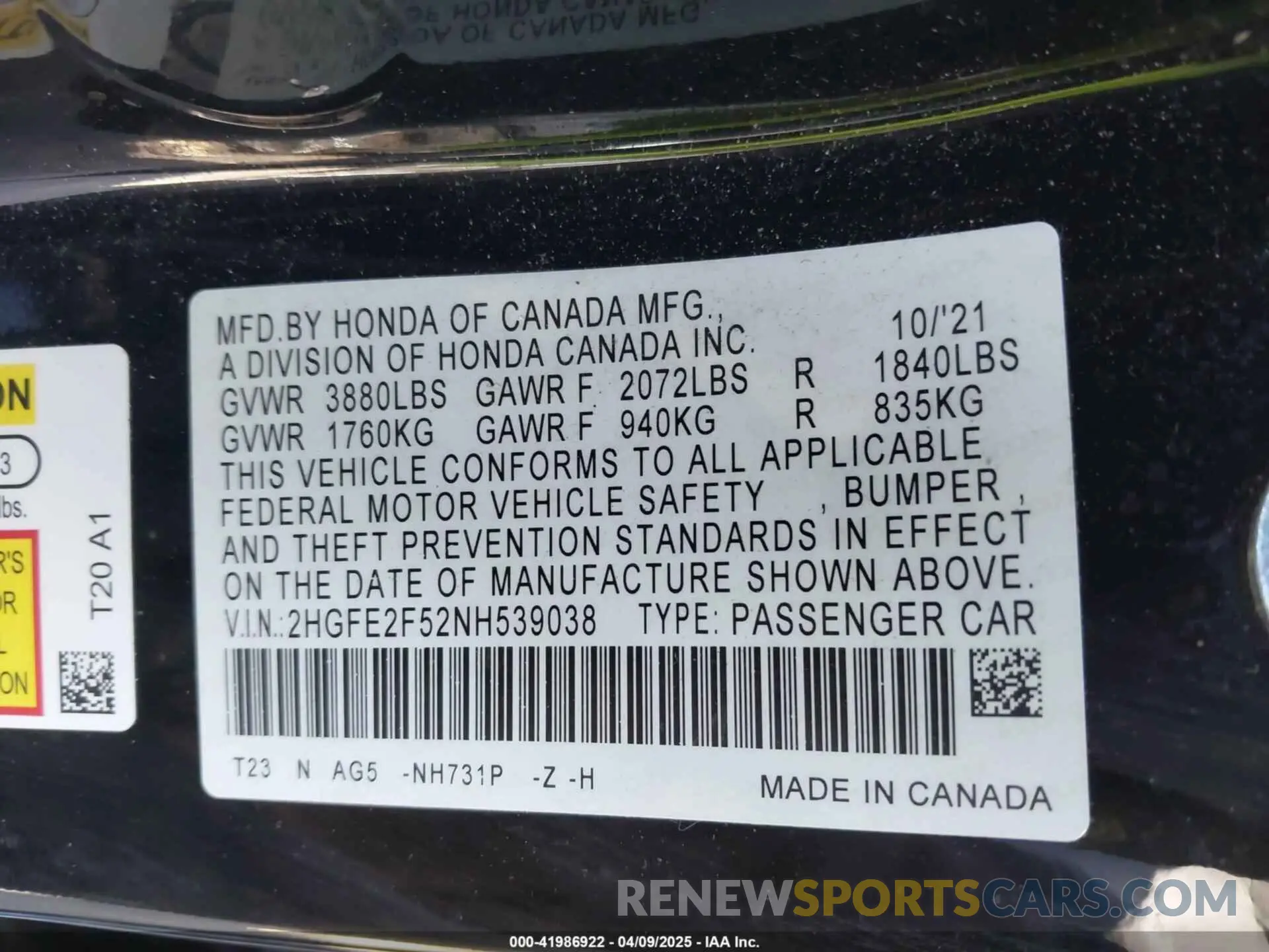 9 Photograph of a damaged car 2HGFE2F52NH539038 HONDA CIVIC 2022