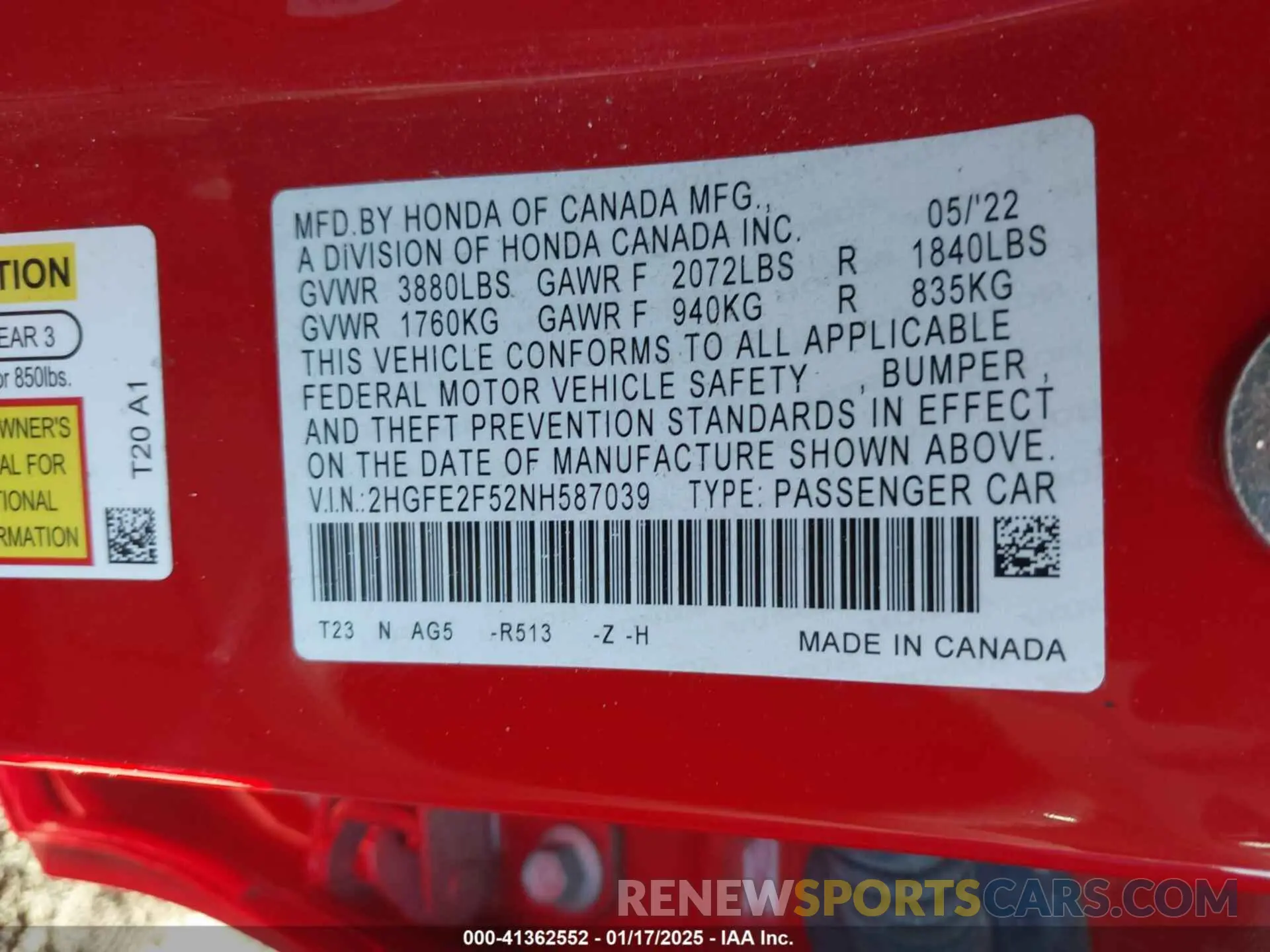 9 Photograph of a damaged car 2HGFE2F52NH587039 HONDA CIVIC 2022