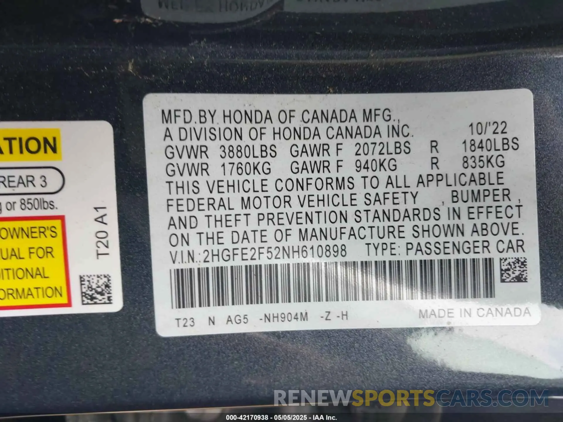 9 Photograph of a damaged car 2HGFE2F52NH610898 HONDA CIVIC 2022
