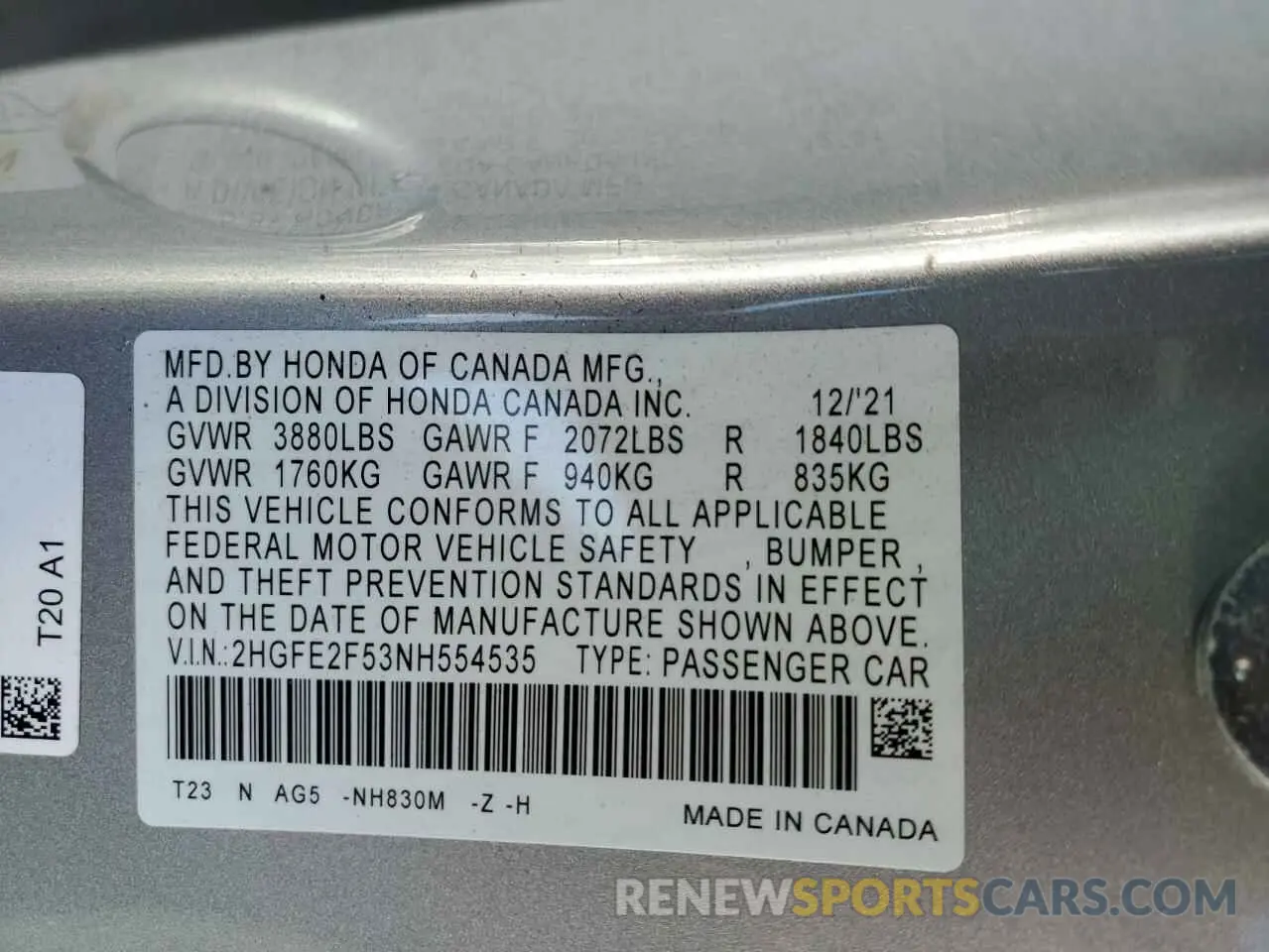 12 Photograph of a damaged car 2HGFE2F53NH554535 HONDA CIVIC 2022