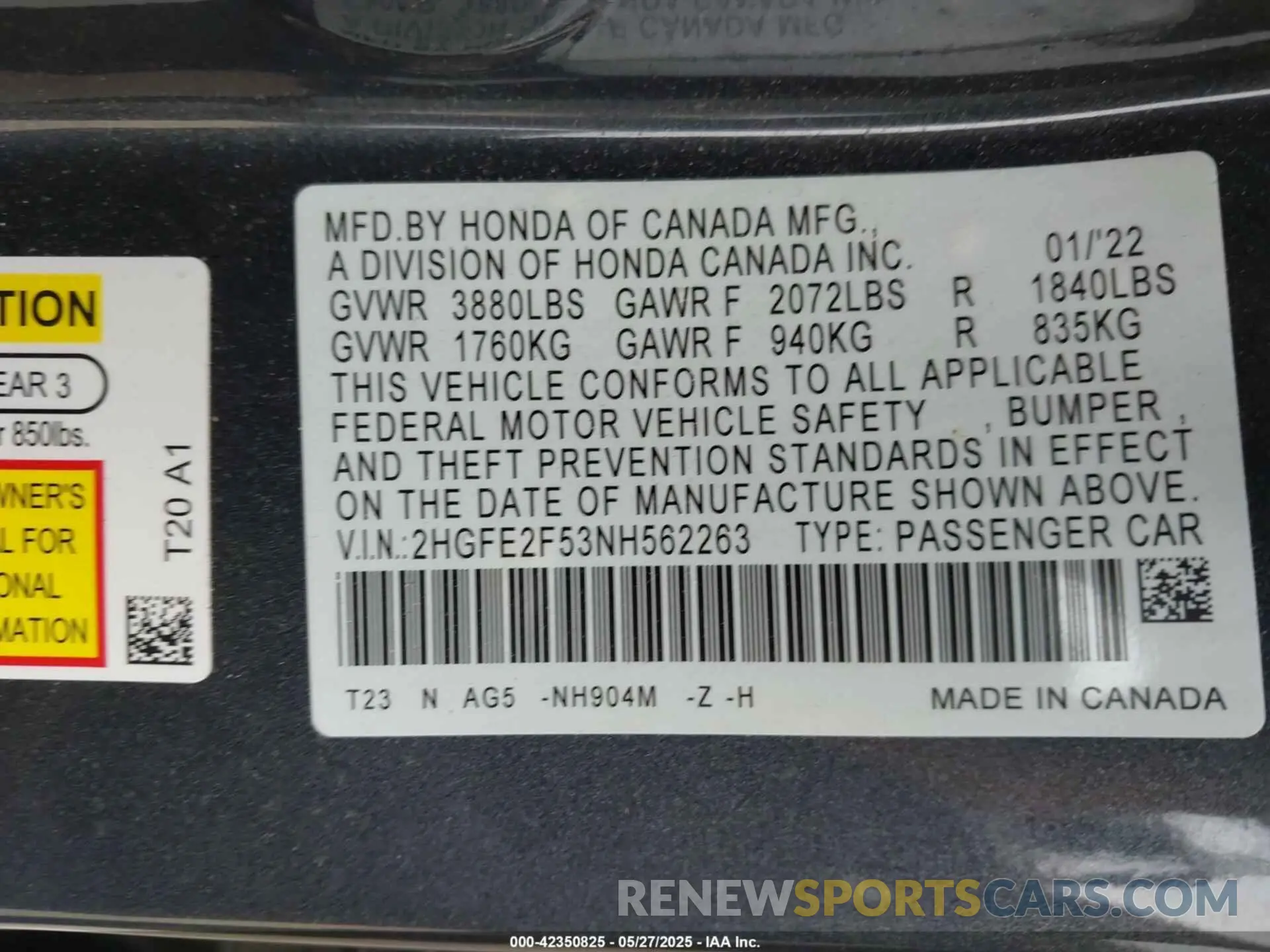 9 Photograph of a damaged car 2HGFE2F53NH562263 HONDA CIVIC 2022