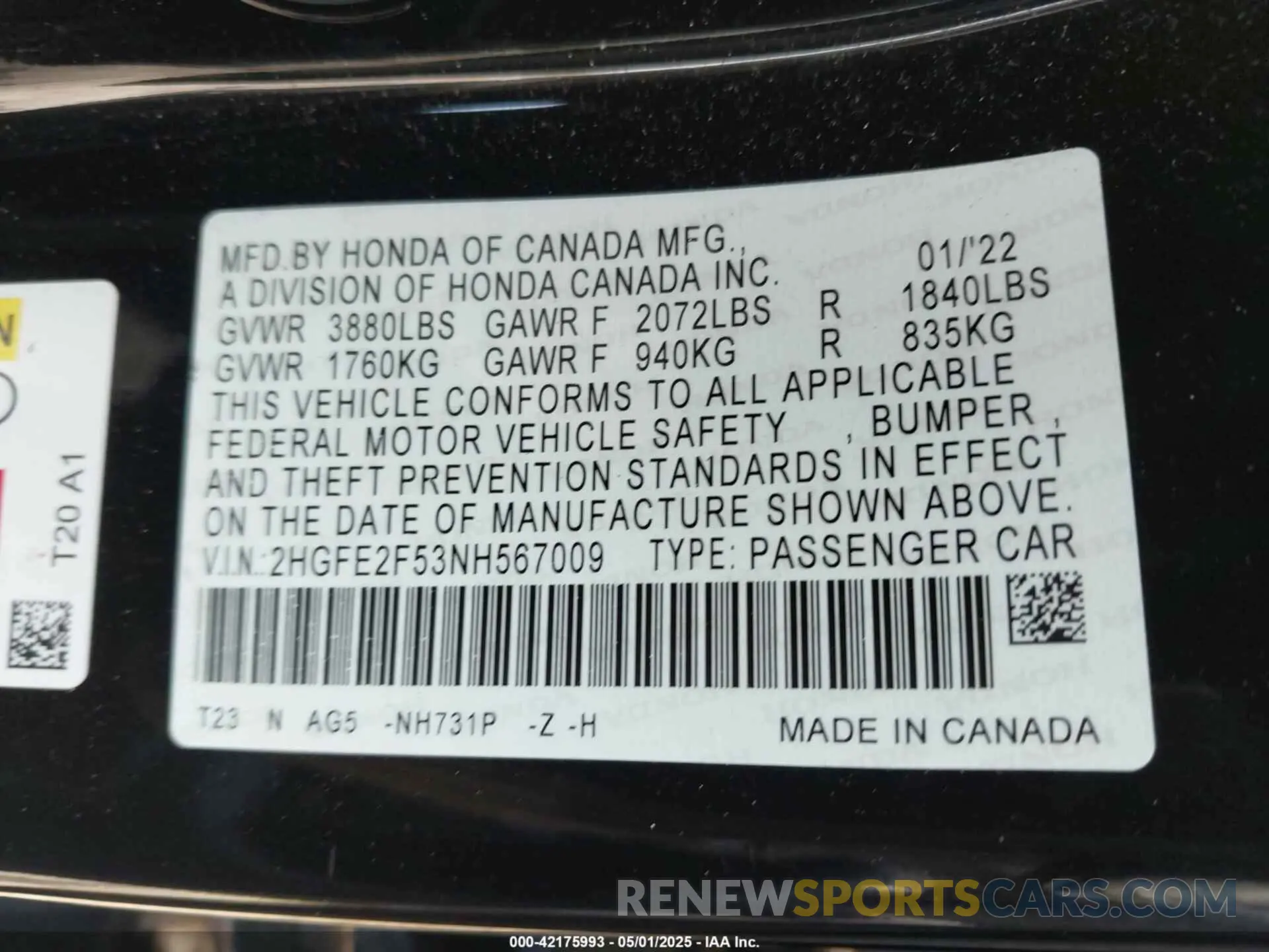 9 Photograph of a damaged car 2HGFE2F53NH567009 HONDA CIVIC 2022