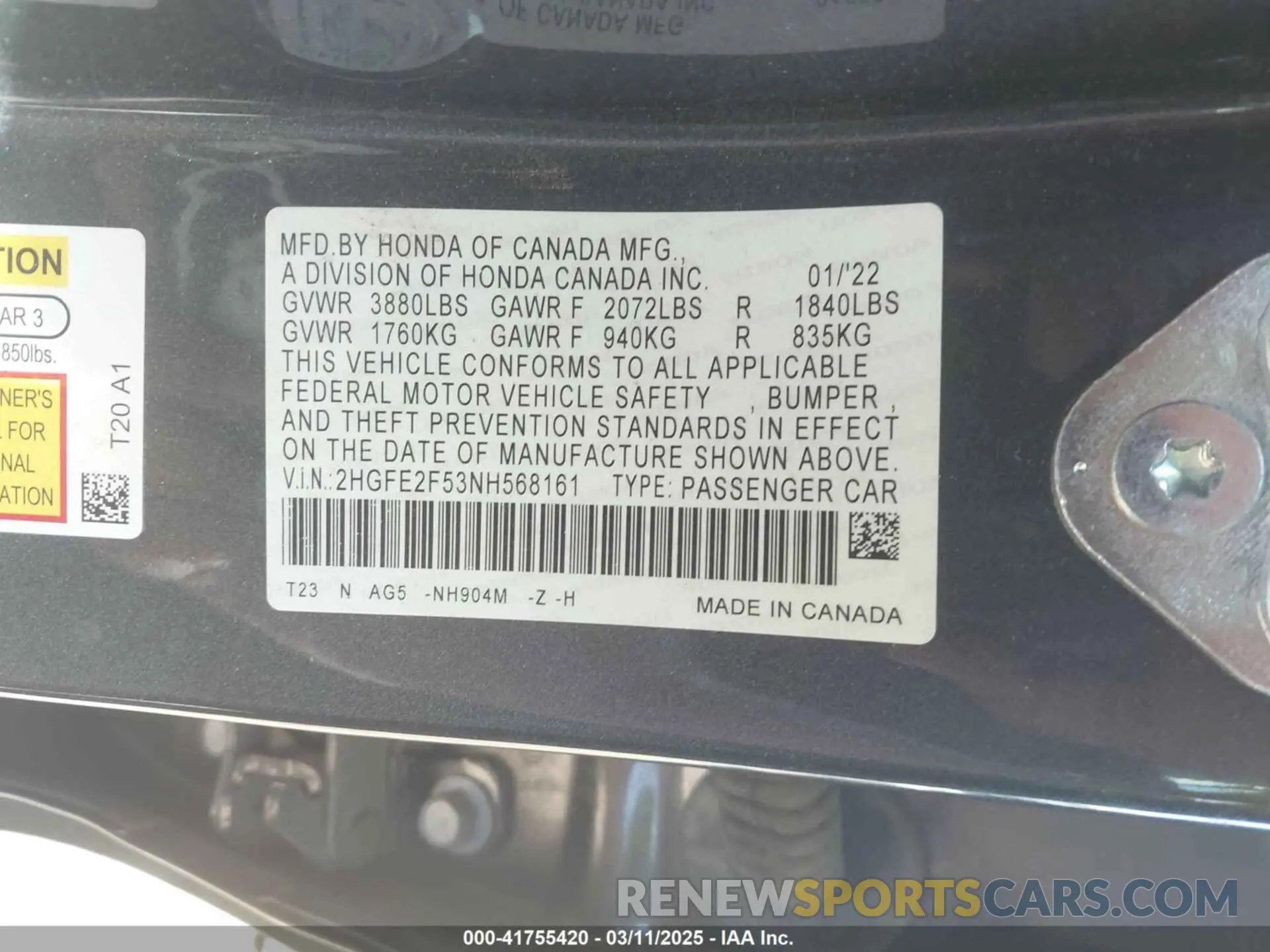 9 Photograph of a damaged car 2HGFE2F53NH568161 HONDA CIVIC 2022