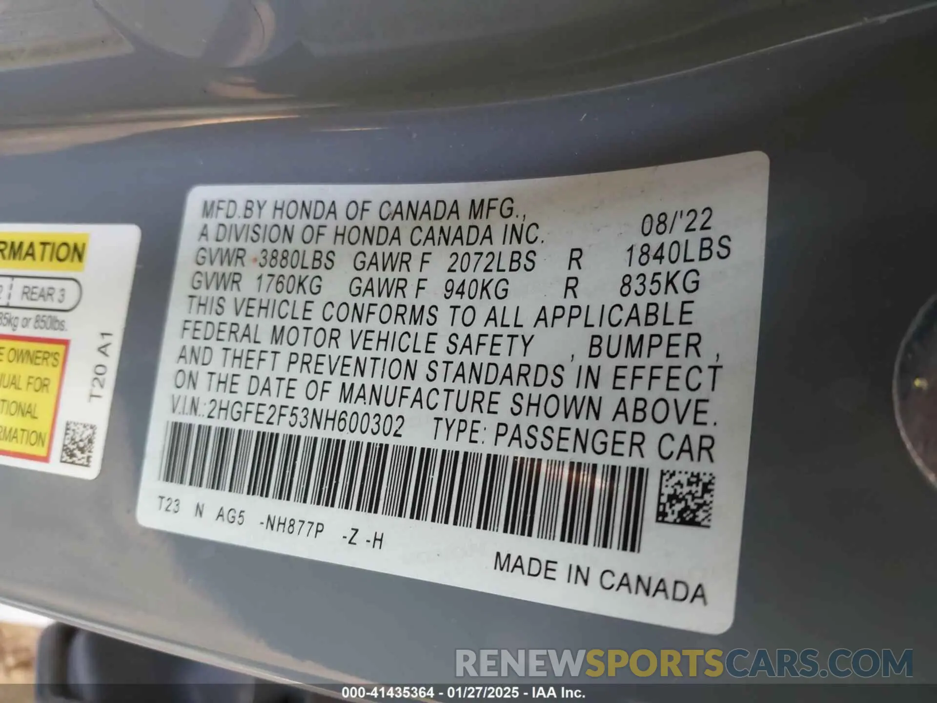 9 Photograph of a damaged car 2HGFE2F53NH600302 HONDA CIVIC 2022