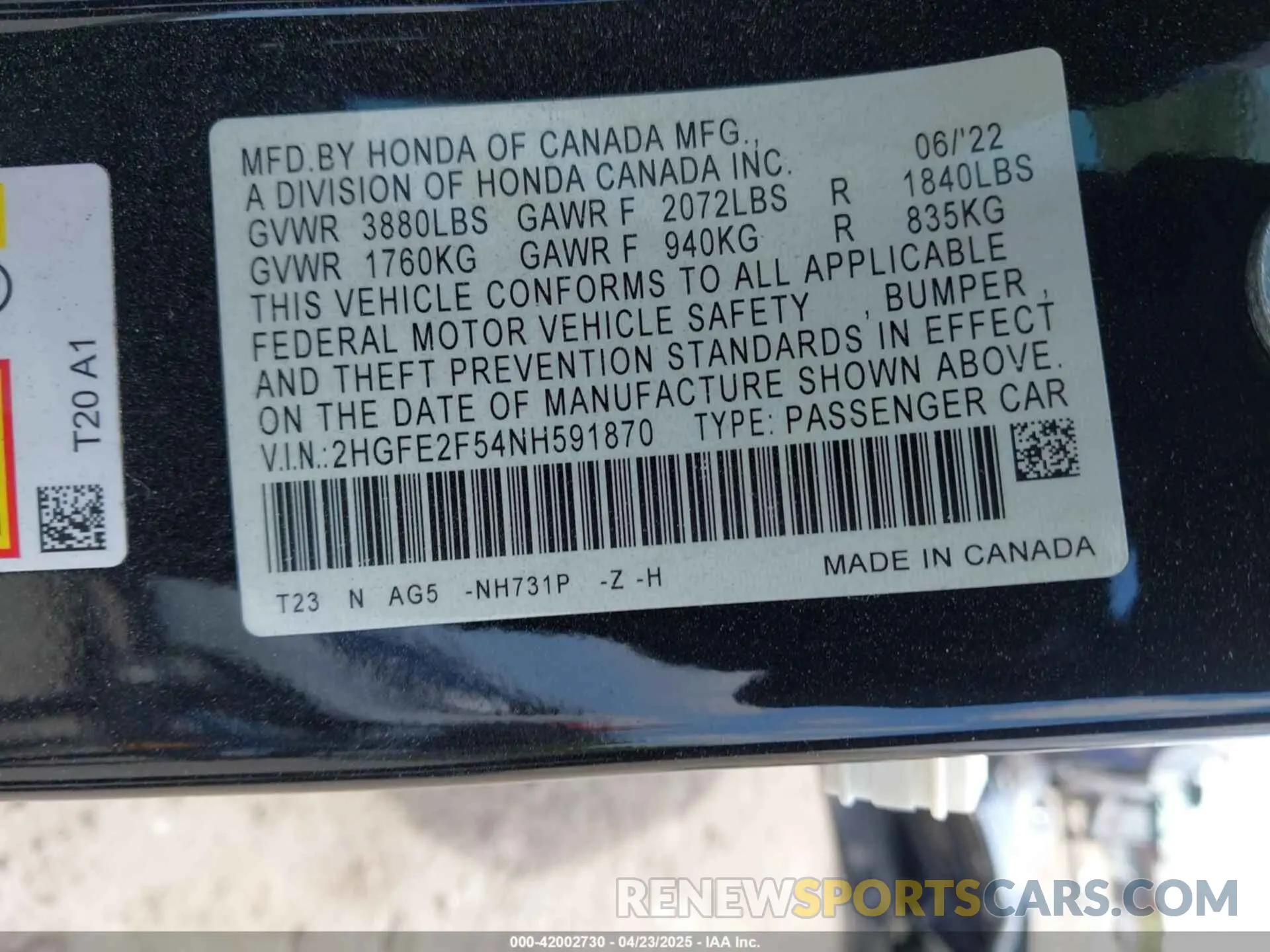 9 Photograph of a damaged car 2HGFE2F54NH591870 HONDA CIVIC 2022