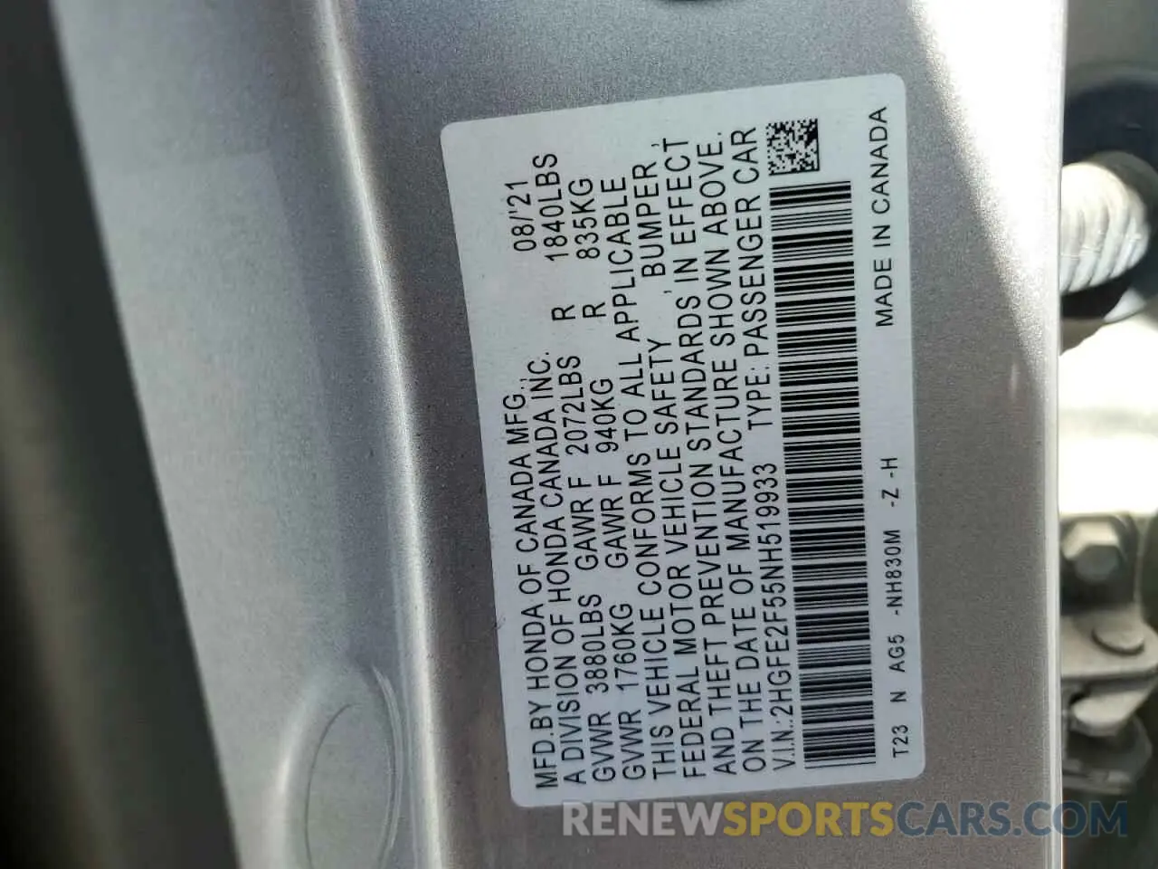 14 Photograph of a damaged car 2HGFE2F55NH519933 HONDA CIVIC 2022