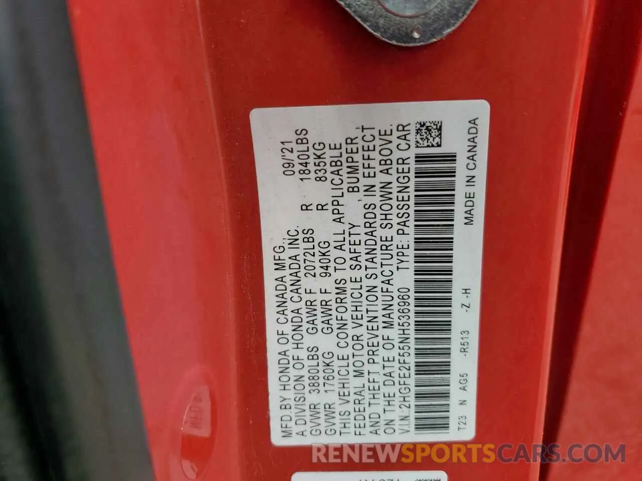 13 Photograph of a damaged car 2HGFE2F55NH536960 HONDA CIVIC 2022