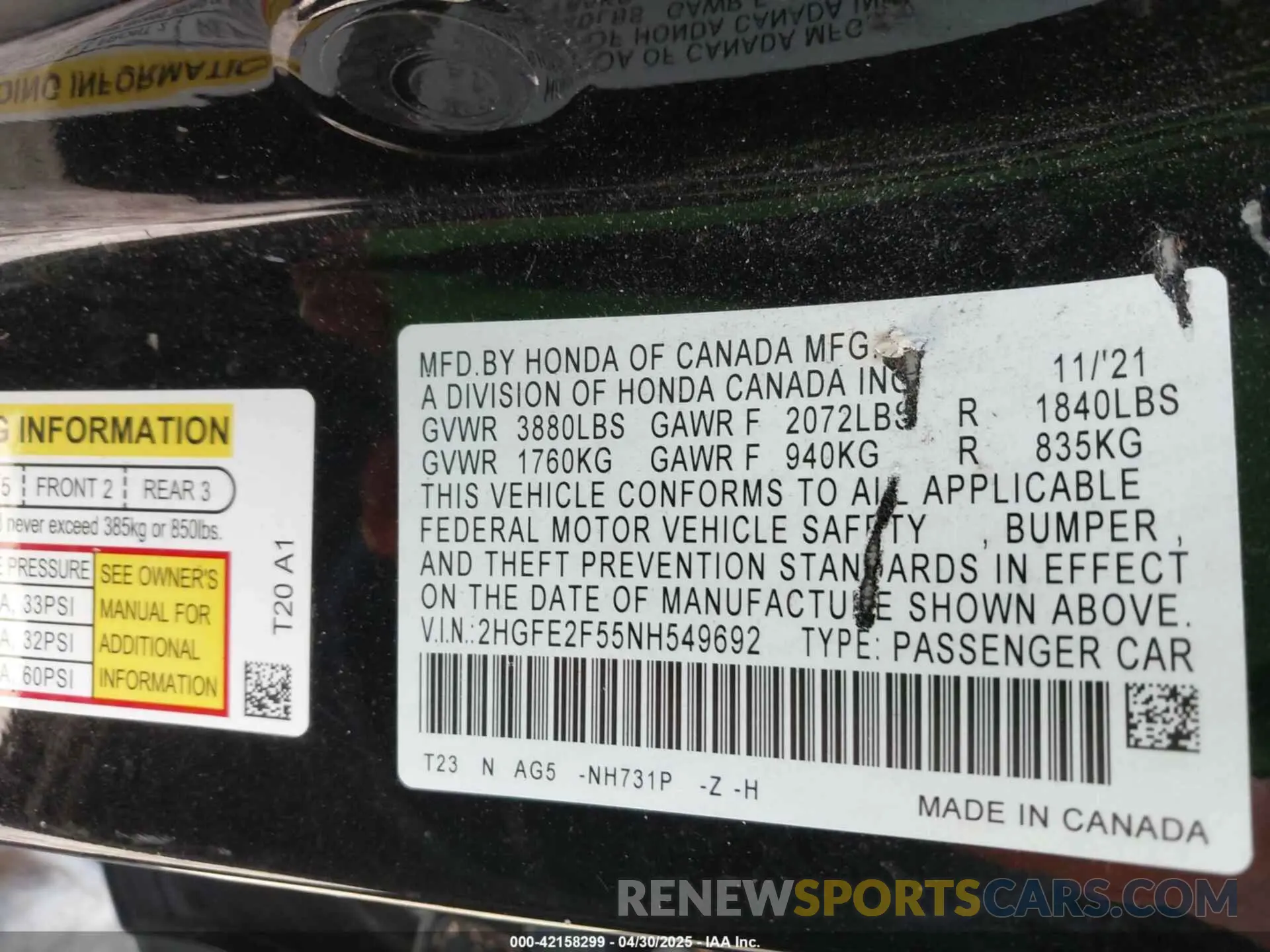 9 Photograph of a damaged car 2HGFE2F55NH549692 HONDA CIVIC 2022
