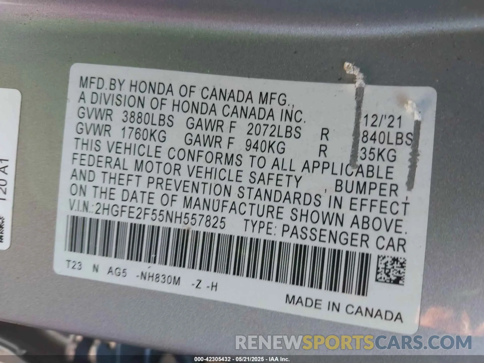 9 Photograph of a damaged car 2HGFE2F55NH557825 HONDA CIVIC 2022