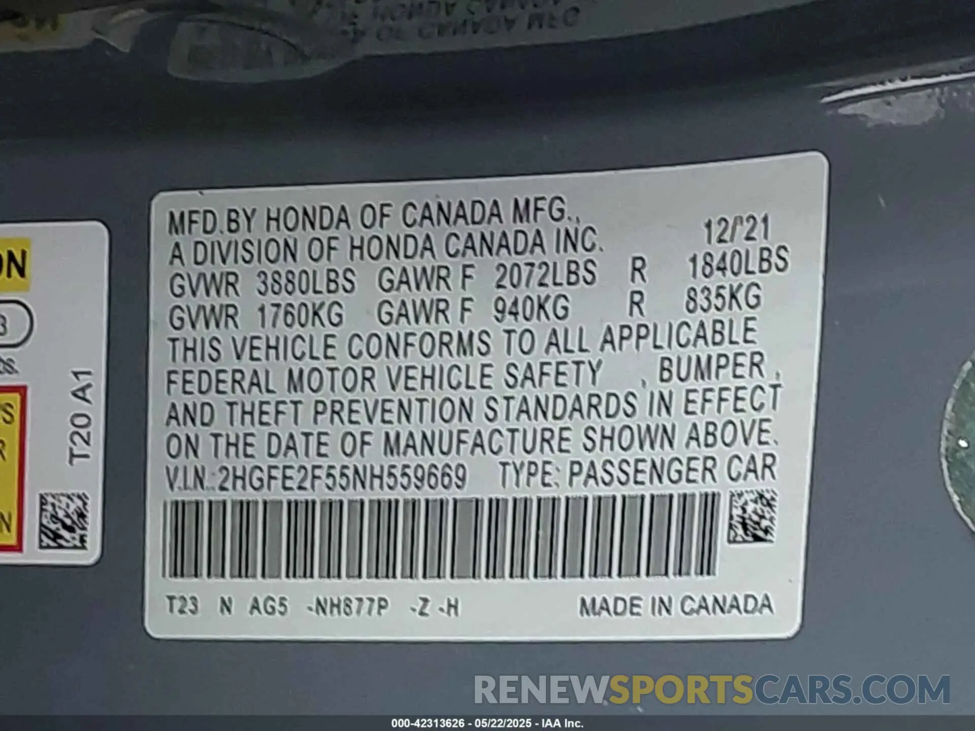 9 Photograph of a damaged car 2HGFE2F55NH559669 HONDA CIVIC 2022