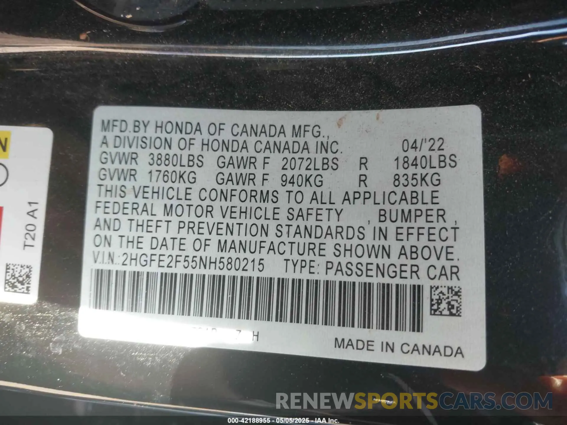 9 Photograph of a damaged car 2HGFE2F55NH580215 HONDA CIVIC 2022