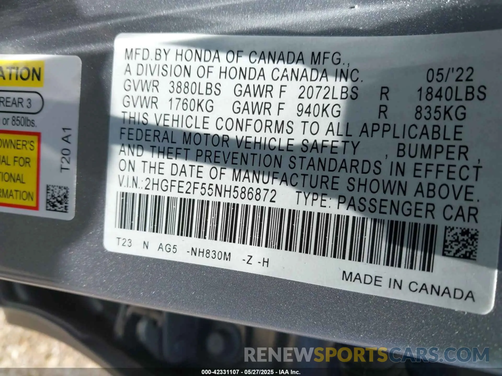 9 Photograph of a damaged car 2HGFE2F55NH586872 HONDA CIVIC 2022