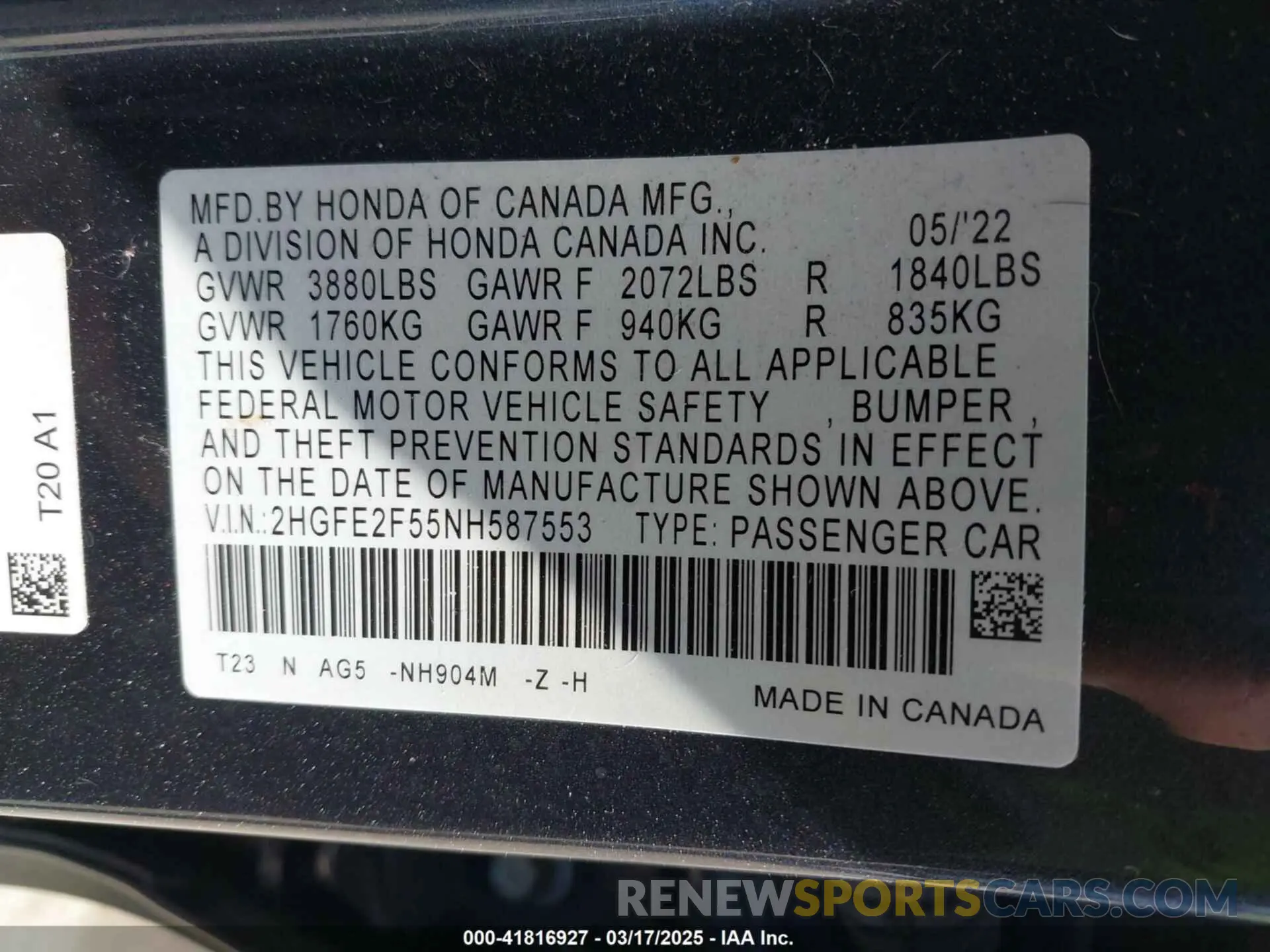 9 Photograph of a damaged car 2HGFE2F55NH587553 HONDA CIVIC 2022