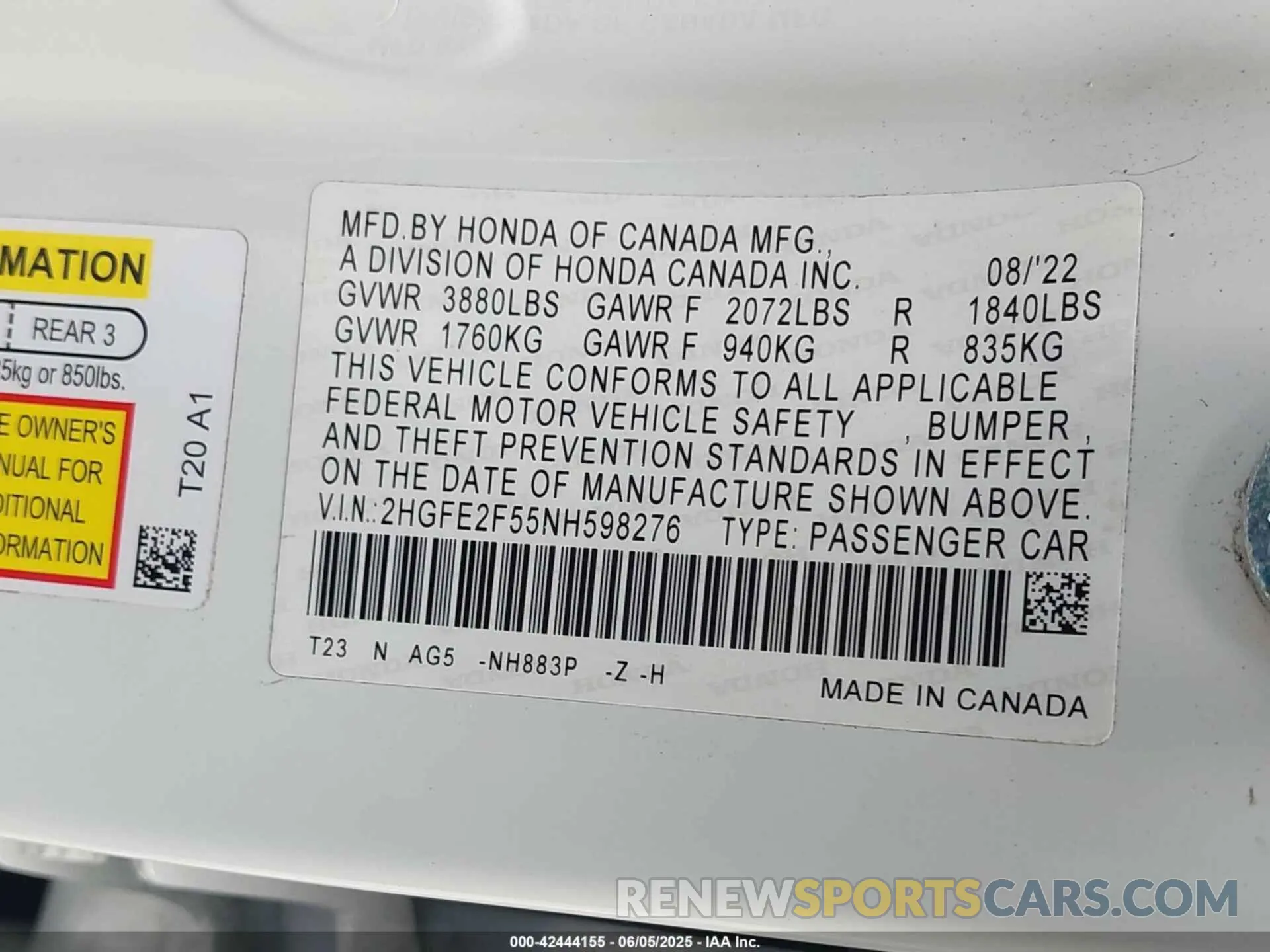 9 Photograph of a damaged car 2HGFE2F55NH598276 HONDA CIVIC 2022