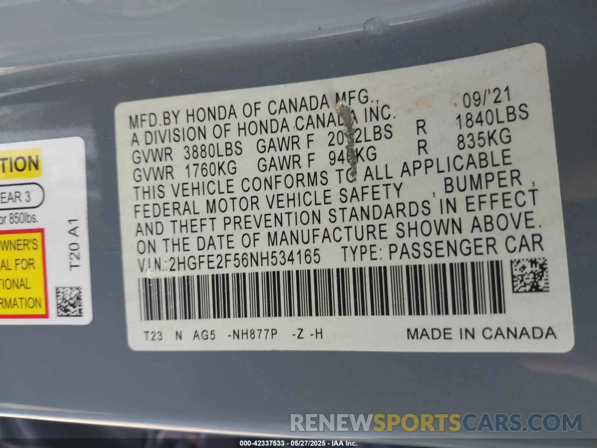 9 Photograph of a damaged car 2HGFE2F56NH534165 HONDA CIVIC 2022
