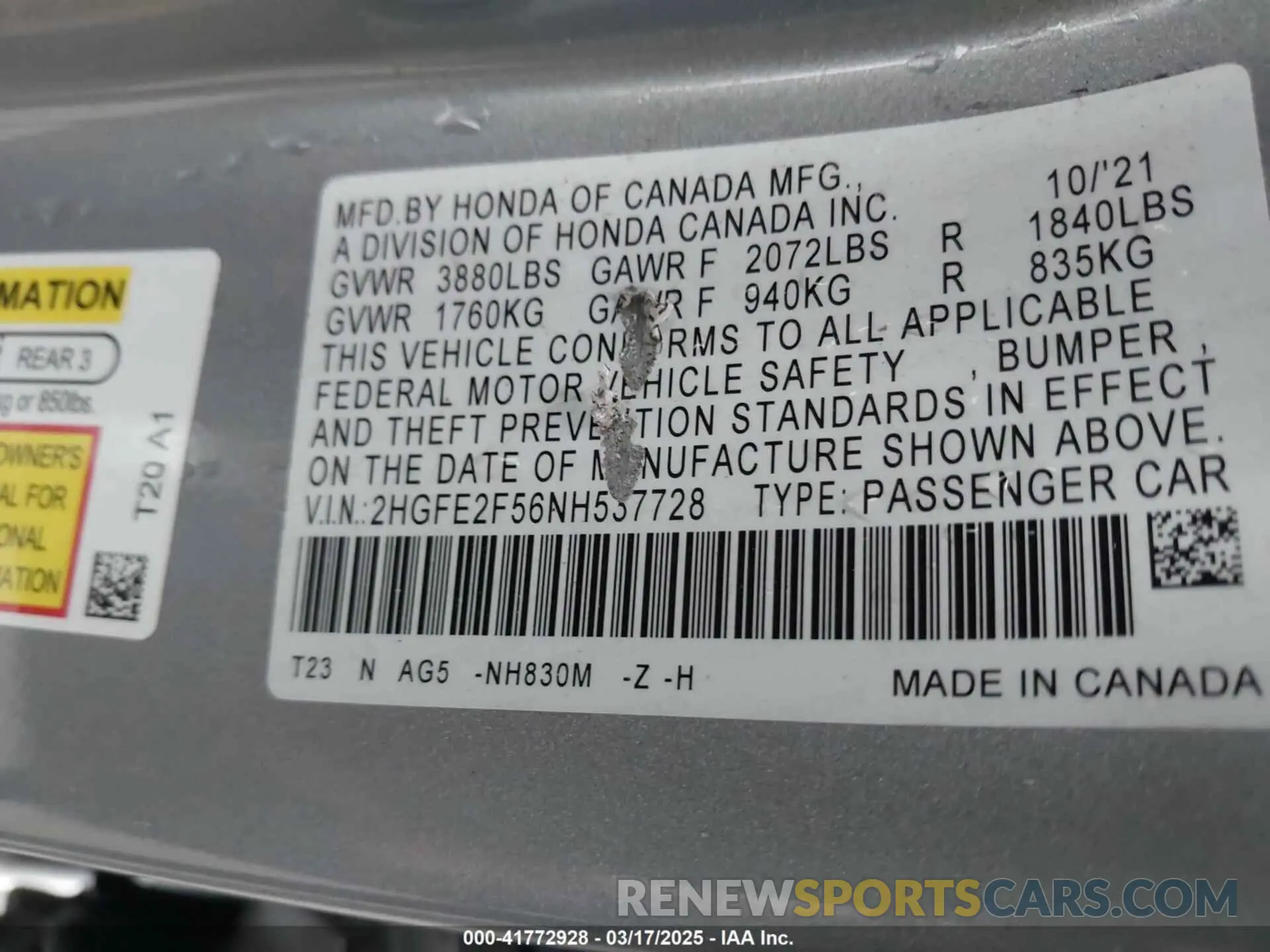 9 Photograph of a damaged car 2HGFE2F56NH537728 HONDA CIVIC 2022