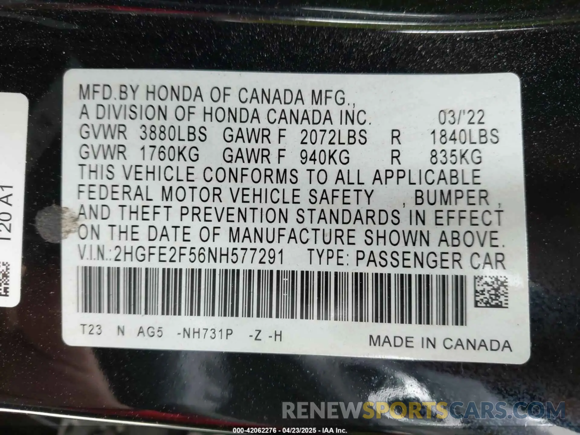 9 Photograph of a damaged car 2HGFE2F56NH577291 HONDA CIVIC 2022