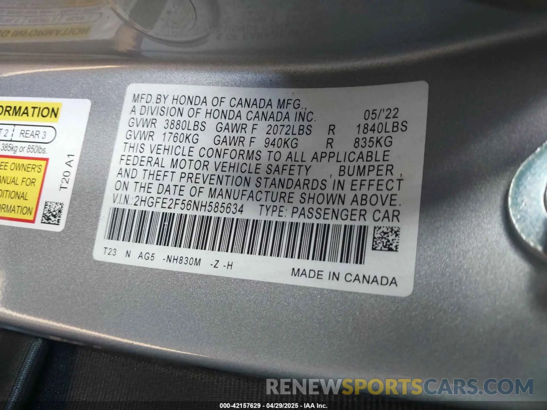 9 Photograph of a damaged car 2HGFE2F56NH585634 HONDA CIVIC 2022