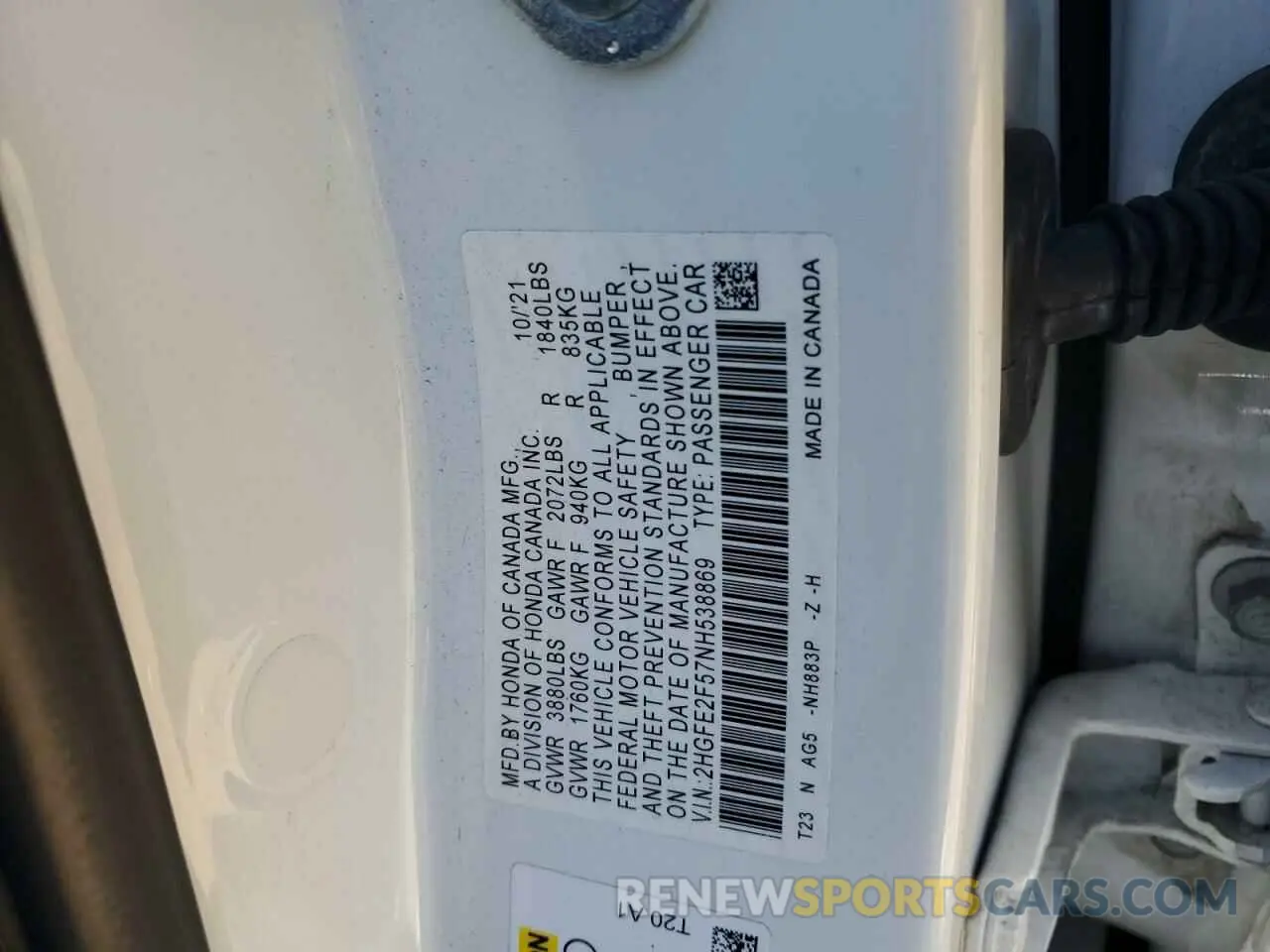 14 Photograph of a damaged car 2HGFE2F57NH538869 HONDA CIVIC 2022