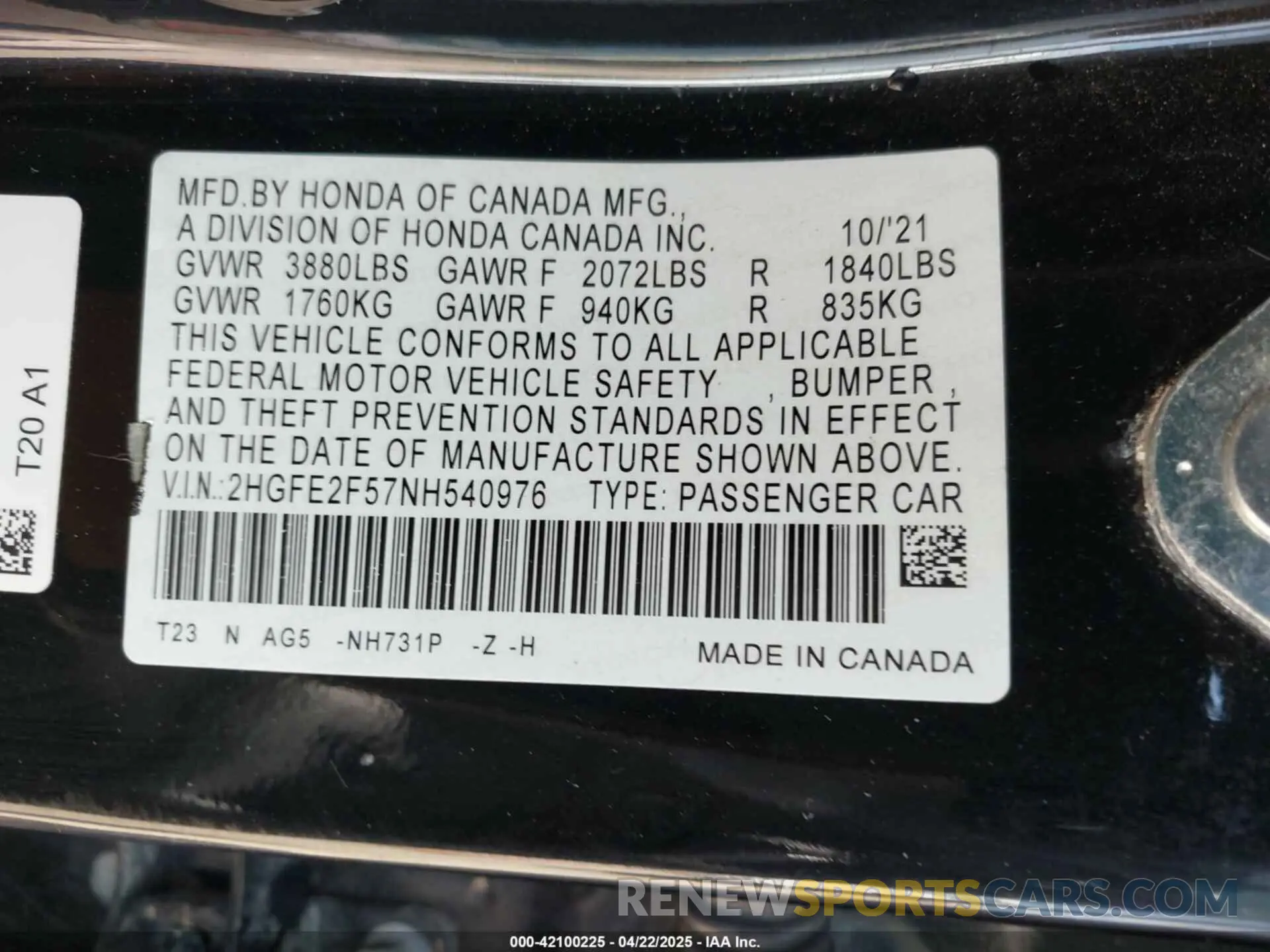 9 Photograph of a damaged car 2HGFE2F57NH540976 HONDA CIVIC 2022