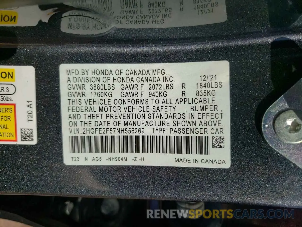 12 Photograph of a damaged car 2HGFE2F57NH556269 HONDA CIVIC 2022