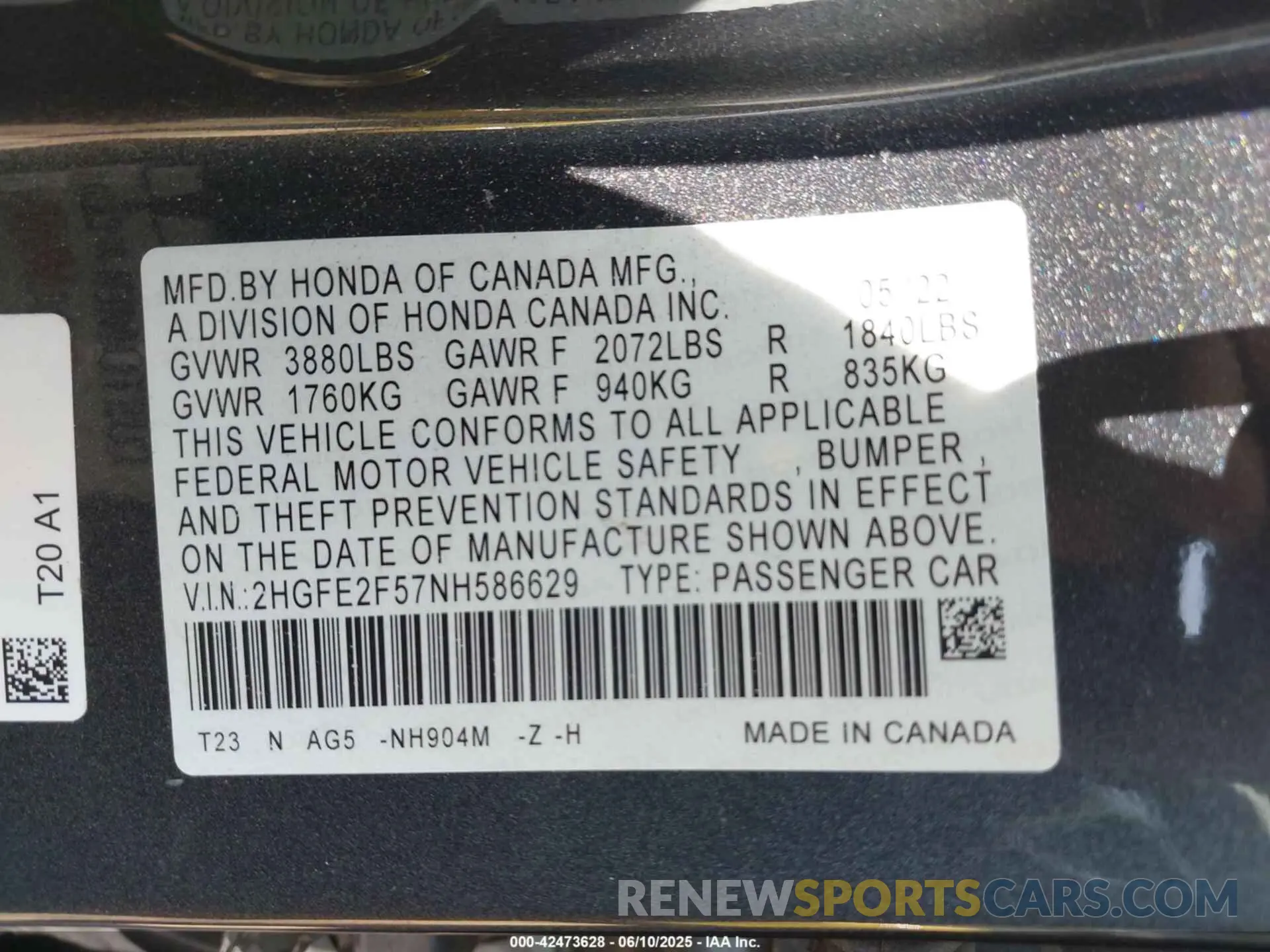 9 Photograph of a damaged car 2HGFE2F57NH586629 HONDA CIVIC 2022
