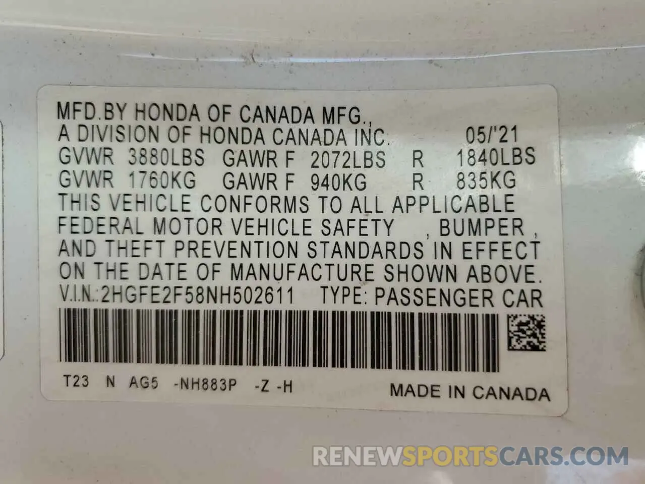 12 Photograph of a damaged car 2HGFE2F58NH502611 HONDA CIVIC 2022
