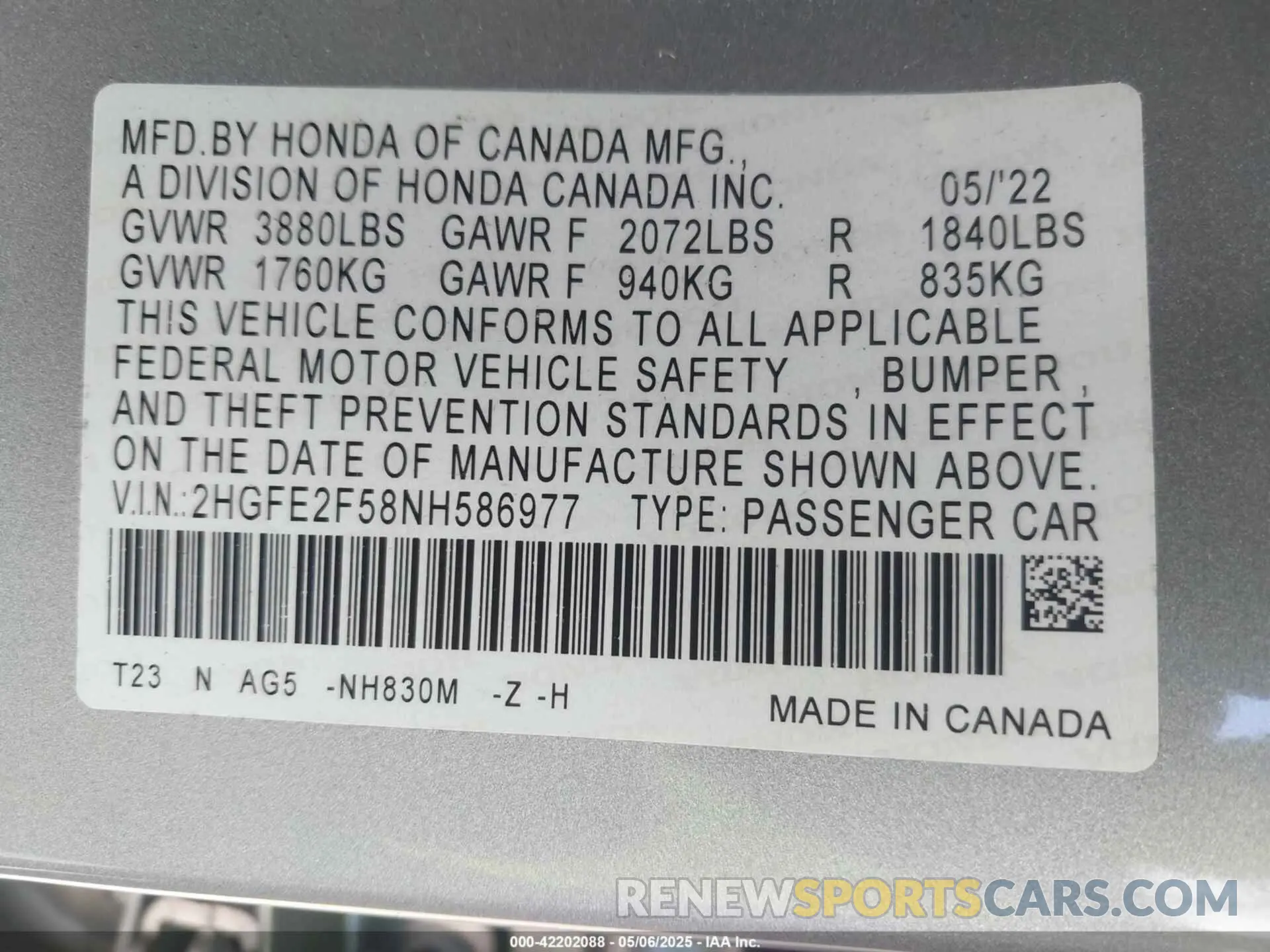 9 Photograph of a damaged car 2HGFE2F58NH586977 HONDA CIVIC 2022