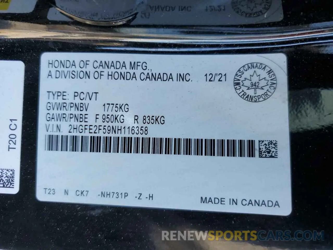 12 Photograph of a damaged car 2HGFE2F59NH116358 HONDA CIVIC 2022