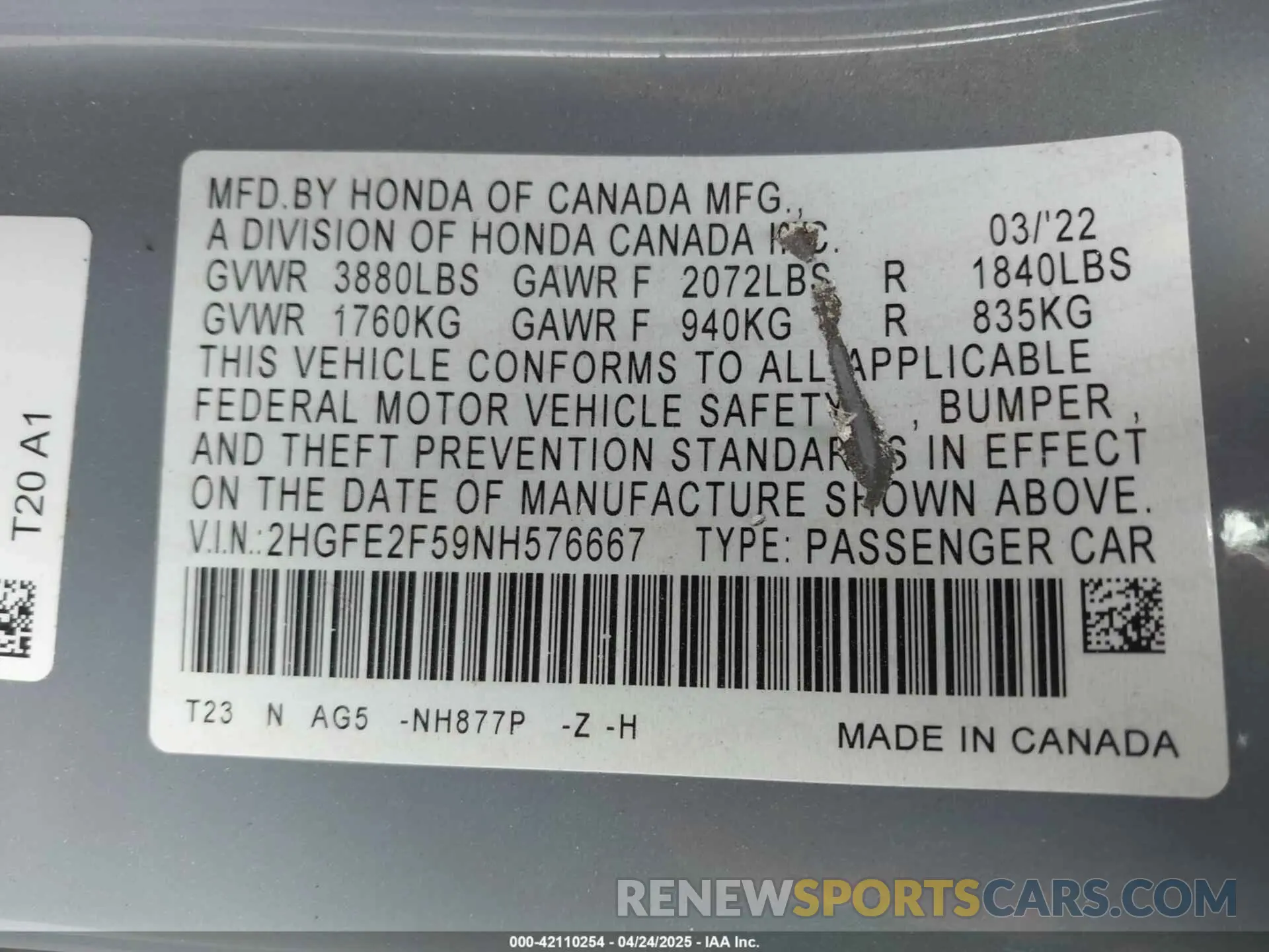 9 Photograph of a damaged car 2HGFE2F59NH576667 HONDA CIVIC 2022
