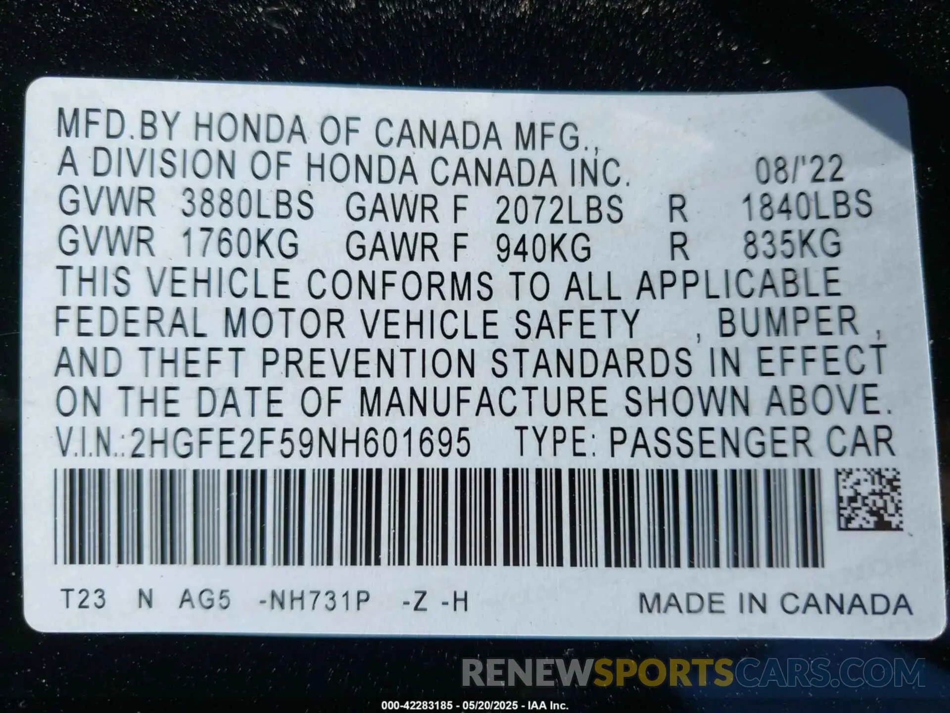 9 Photograph of a damaged car 2HGFE2F59NH601695 HONDA CIVIC 2022