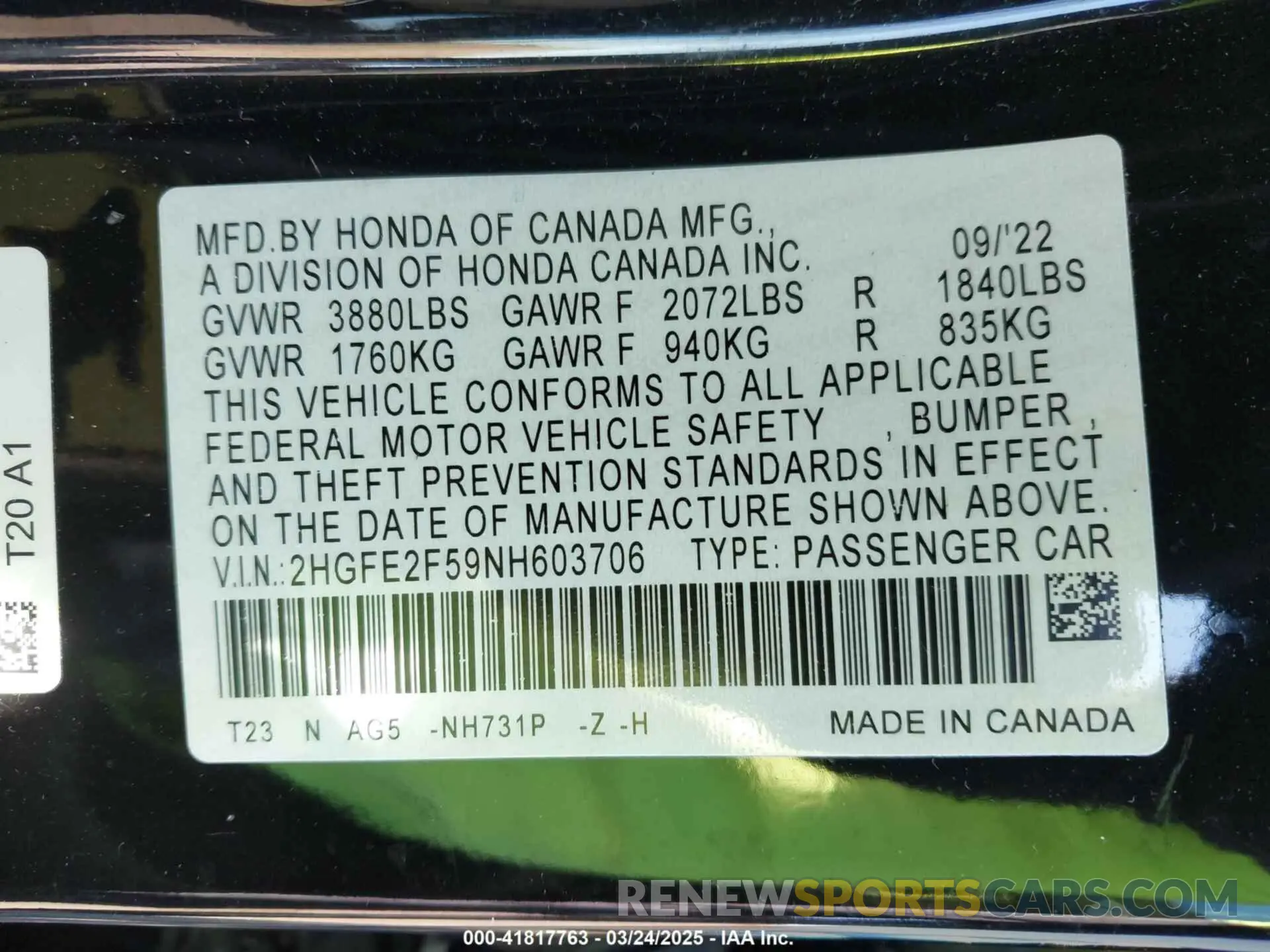 9 Photograph of a damaged car 2HGFE2F59NH603706 HONDA CIVIC 2022
