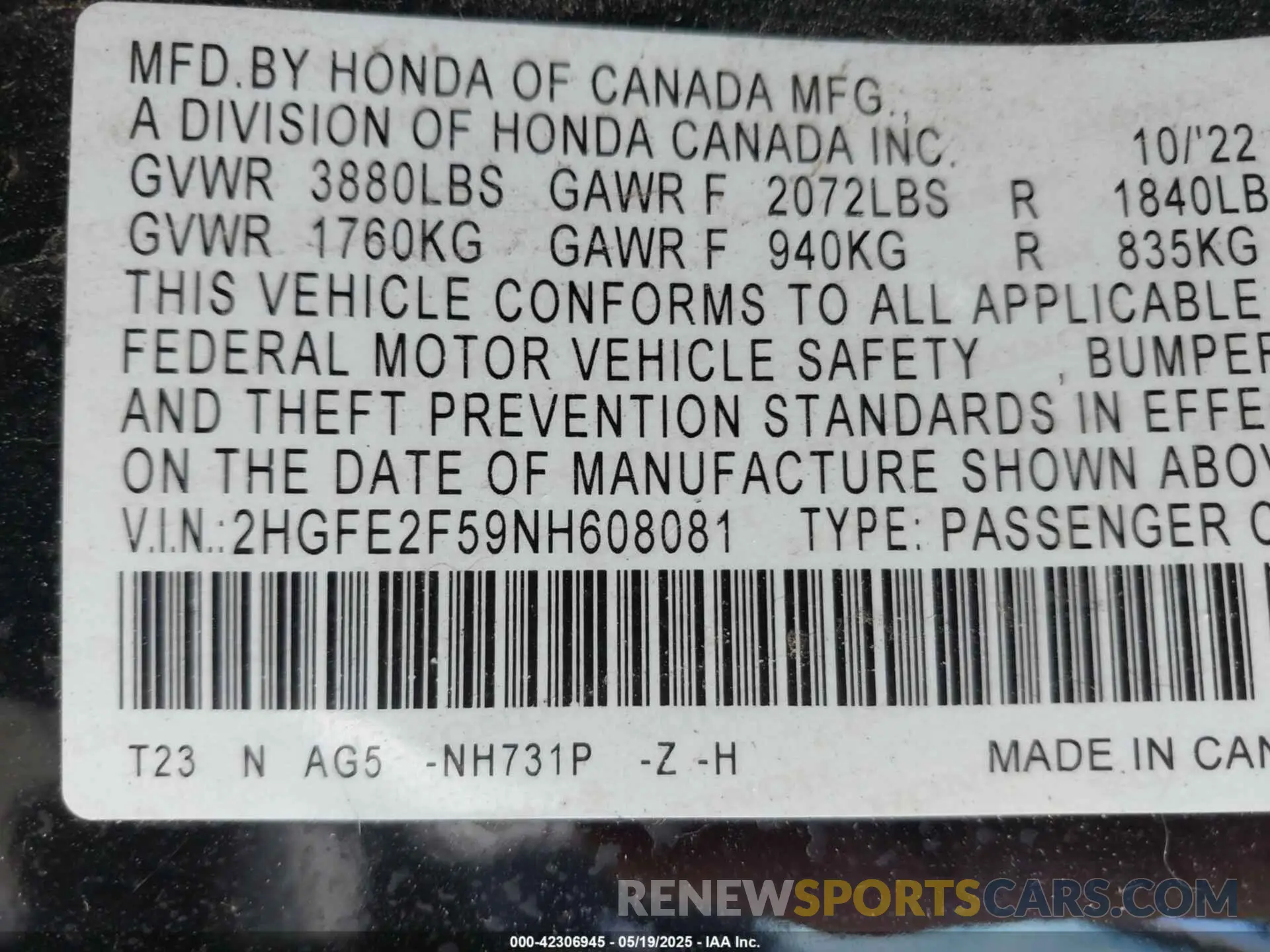 9 Photograph of a damaged car 2HGFE2F59NH608081 HONDA CIVIC 2022
