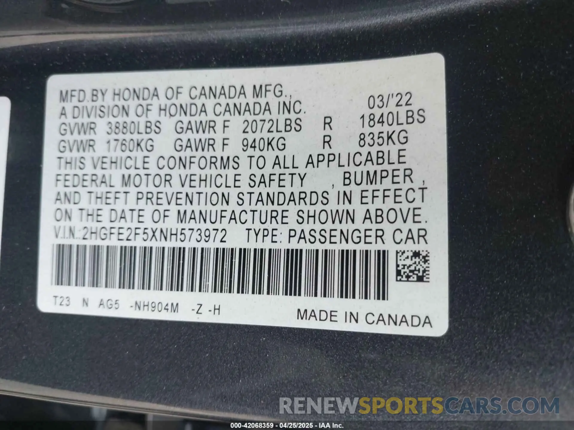 9 Photograph of a damaged car 2HGFE2F5XNH573972 HONDA CIVIC 2022