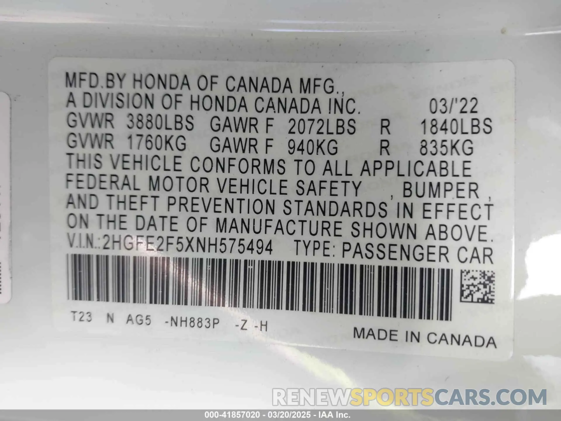 9 Photograph of a damaged car 2HGFE2F5XNH575494 HONDA CIVIC 2022