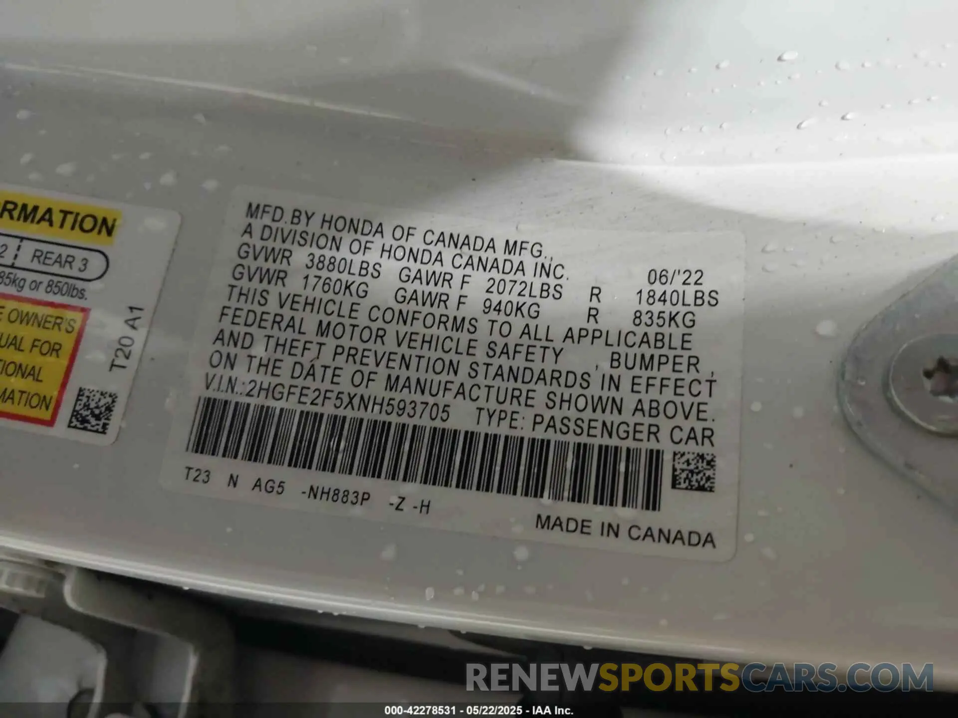 9 Photograph of a damaged car 2HGFE2F5XNH593705 HONDA CIVIC 2022