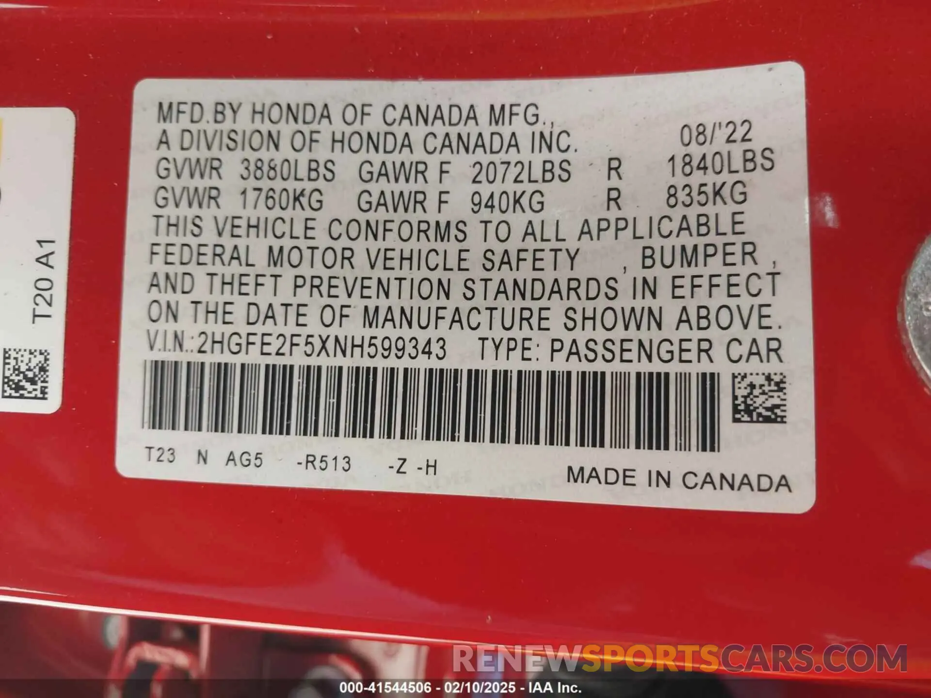 9 Photograph of a damaged car 2HGFE2F5XNH599343 HONDA CIVIC 2022