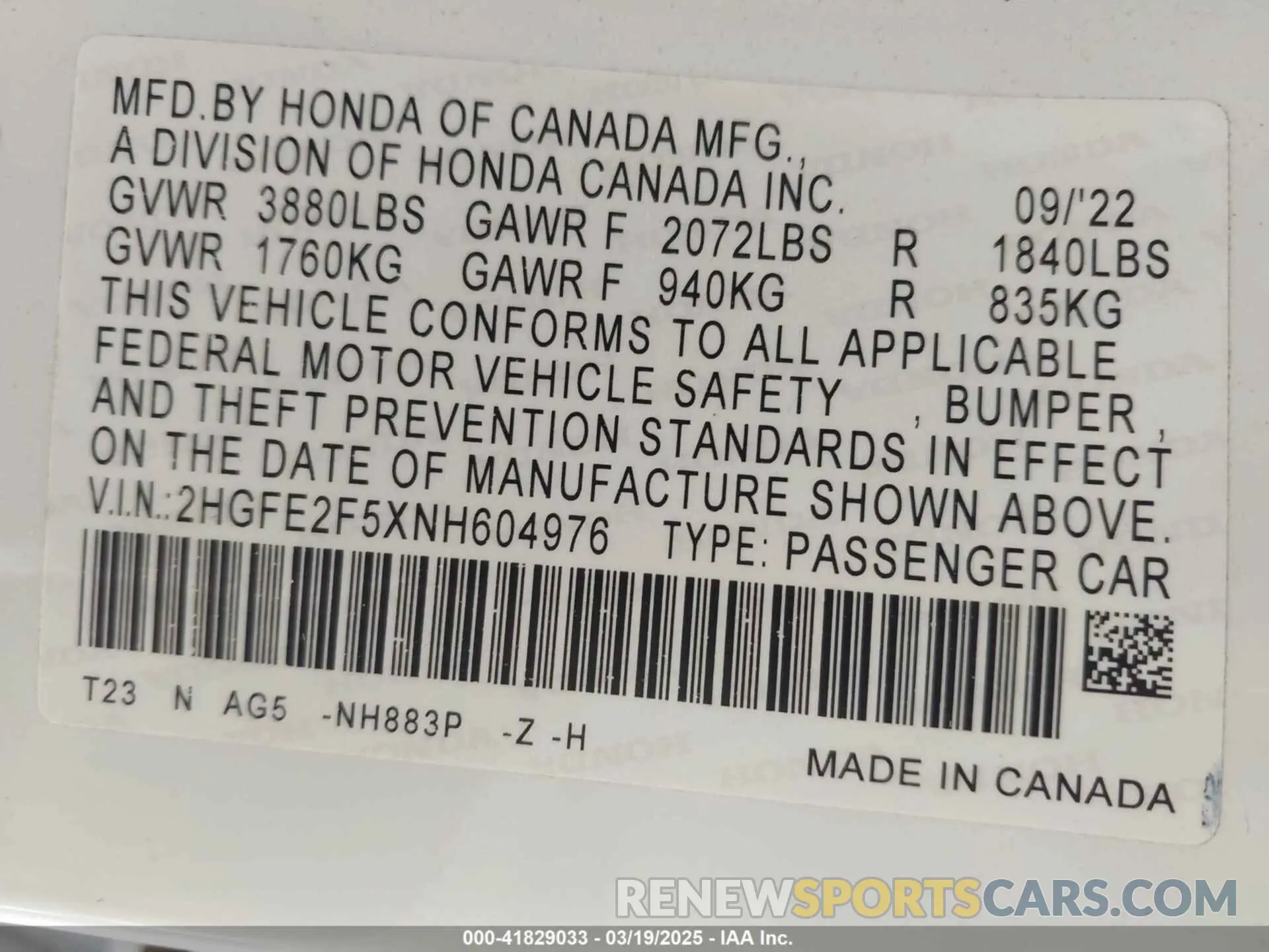 9 Photograph of a damaged car 2HGFE2F5XNH604976 HONDA CIVIC 2022