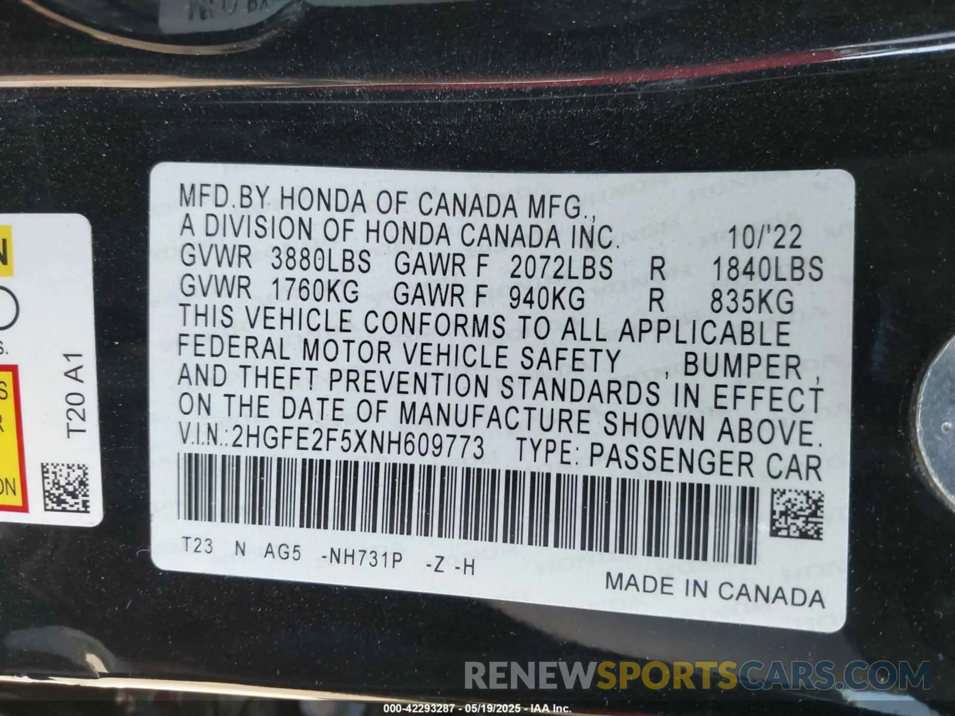 9 Photograph of a damaged car 2HGFE2F5XNH609773 HONDA CIVIC 2022