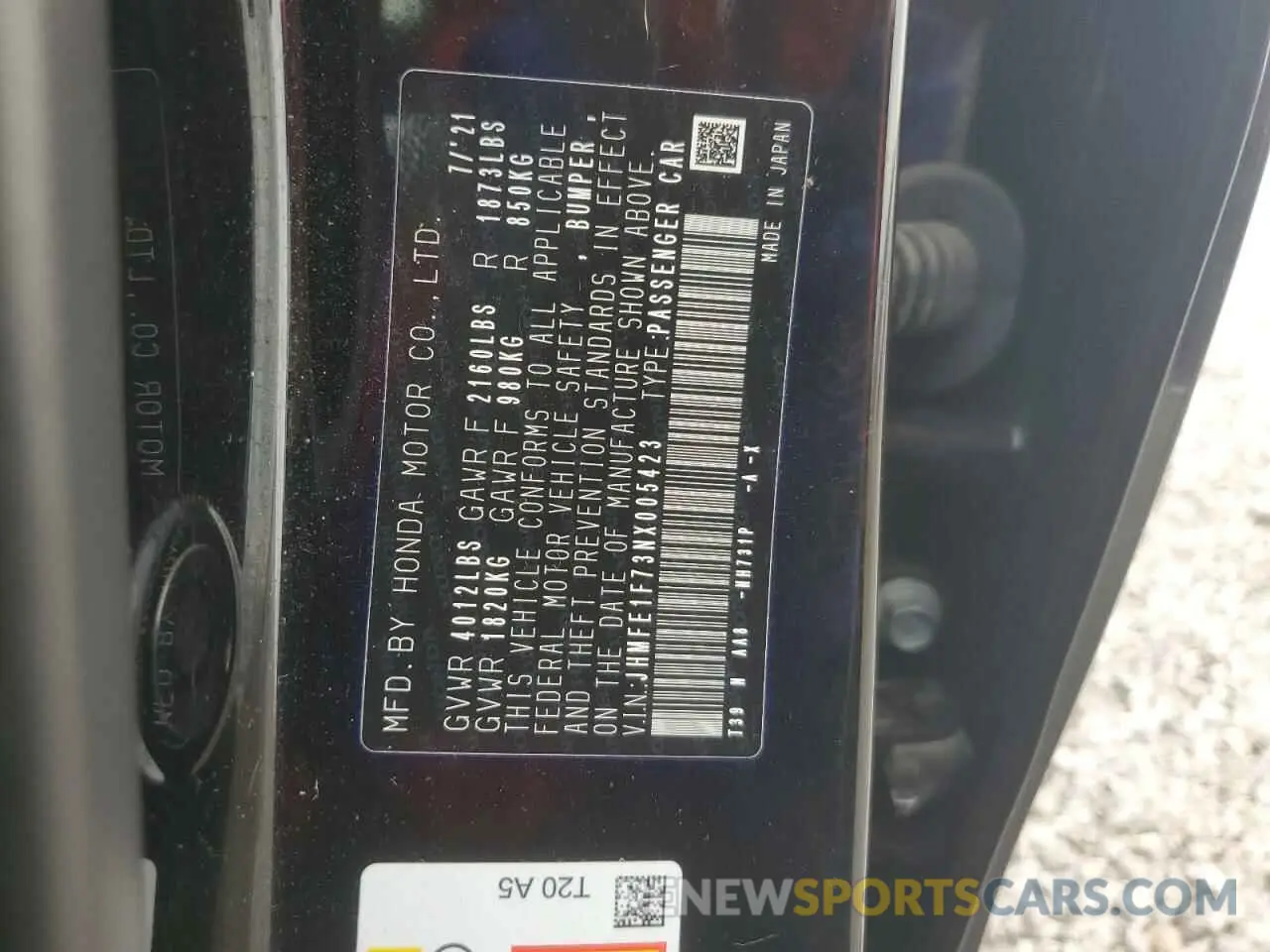14 Photograph of a damaged car JHMFE1F73NX005423 HONDA CIVIC 2022