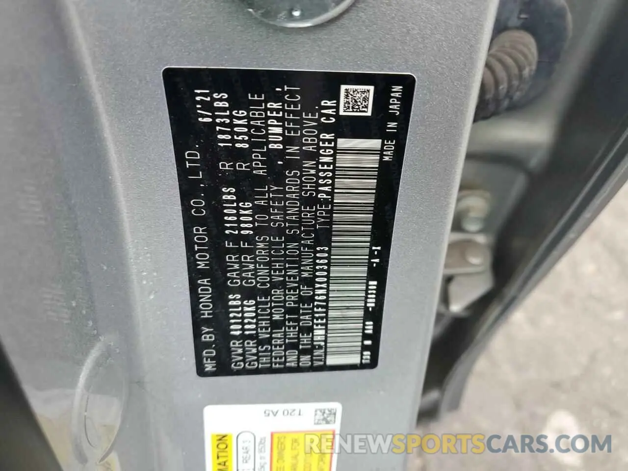 12 Photograph of a damaged car JHMFE1F76NX003603 HONDA CIVIC 2022