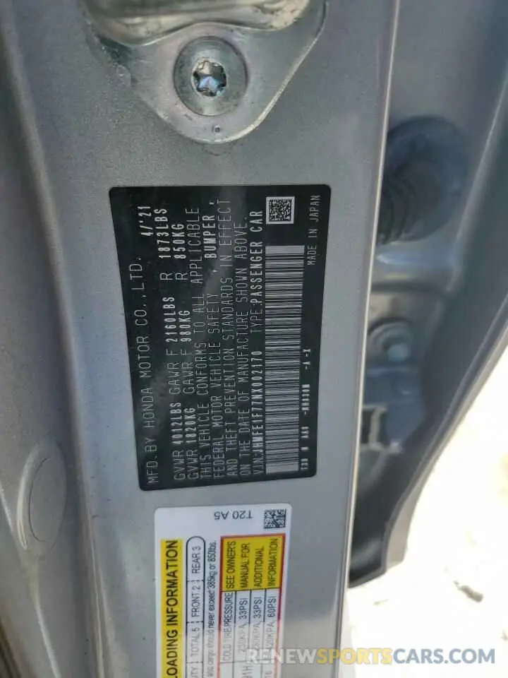 12 Photograph of a damaged car JHMFE1F77NX002170 HONDA CIVIC 2022